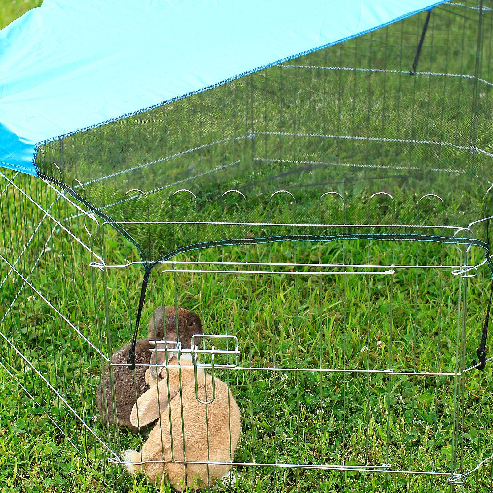 lionto Freigehege Freilaufgehege aus Metall für Kleintiere und Nager, mit Schutznetz, 8 Elemente je 59 cm x 58 cm