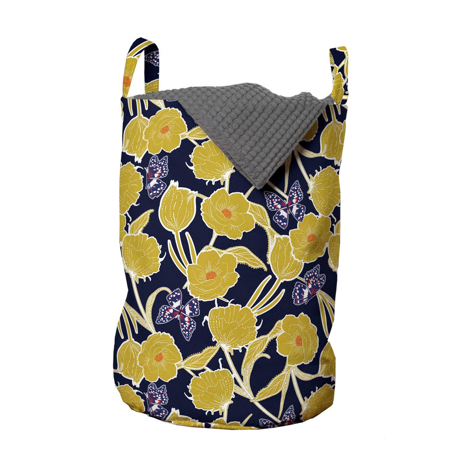Abakuhaus Wäschesäckchen Wäschekorb mit Griffen Kordelzugverschluss für Waschsalons, Frühling floral Schmetterlinge