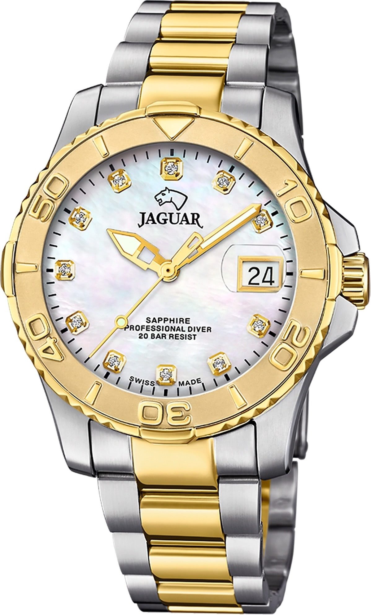 JAGUAR Quarzuhr Jaguar Herrenuhr Edelstahl silber gold, (Analoguhr), Herren Armbanduhr rund, Edelstahlarmband silber, gold
