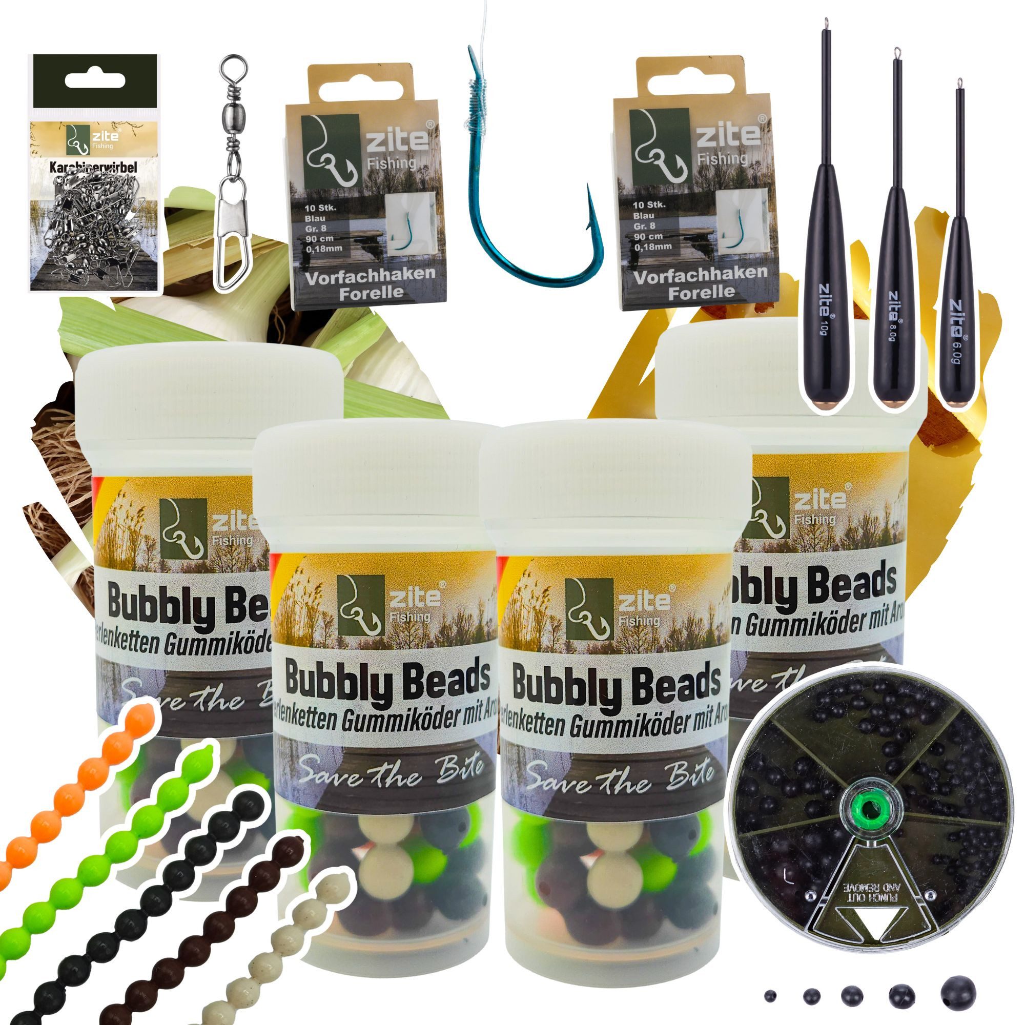 Kunstköder Bubbly Beads Starter Set - 240 Lachsei-Imitate + Zubehör Passiv-Angeln