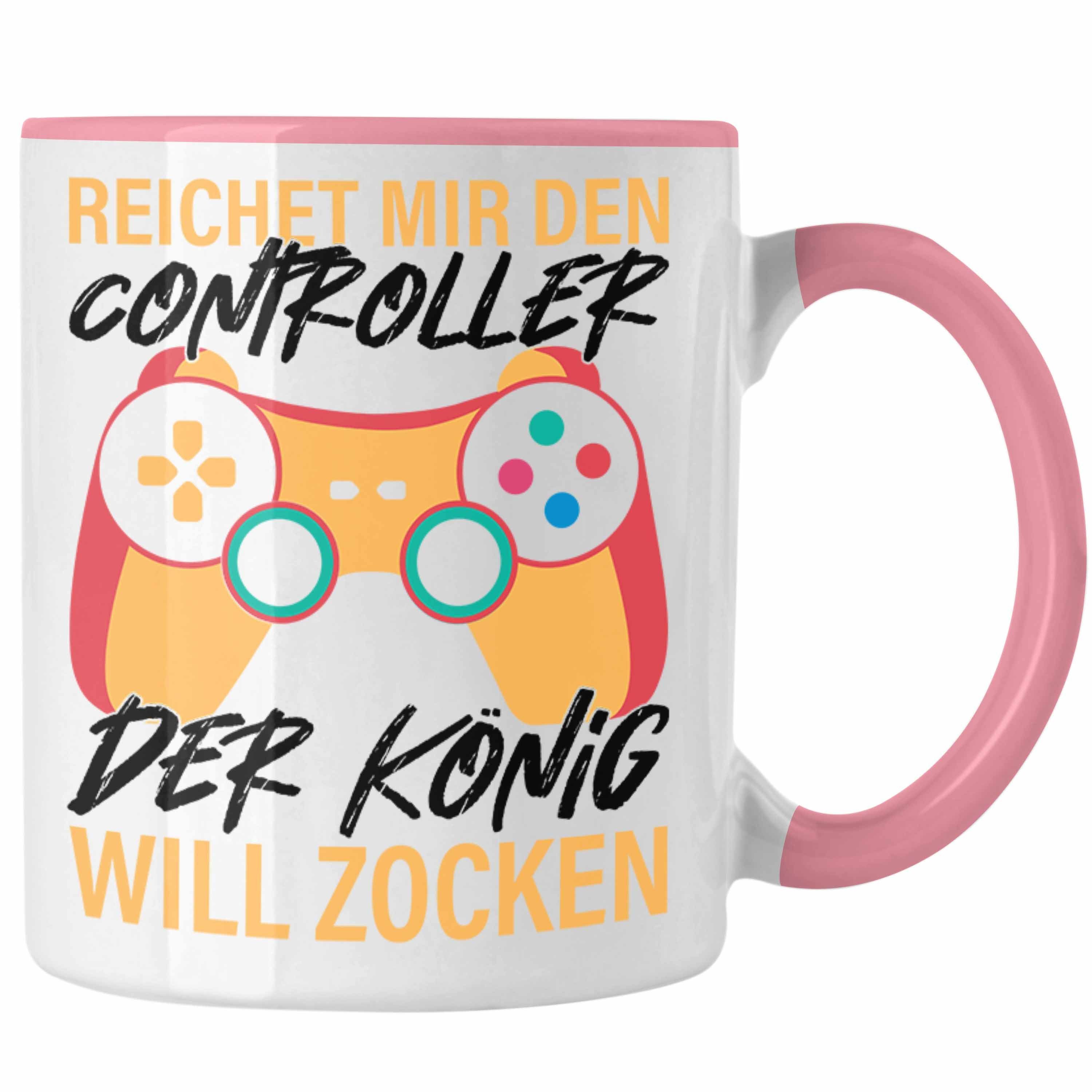 Trendation Tasse Trendation - Reichet Mir Den Controller Der König Will Zocken Geschenk Gaming Jungs Tasse Rosa