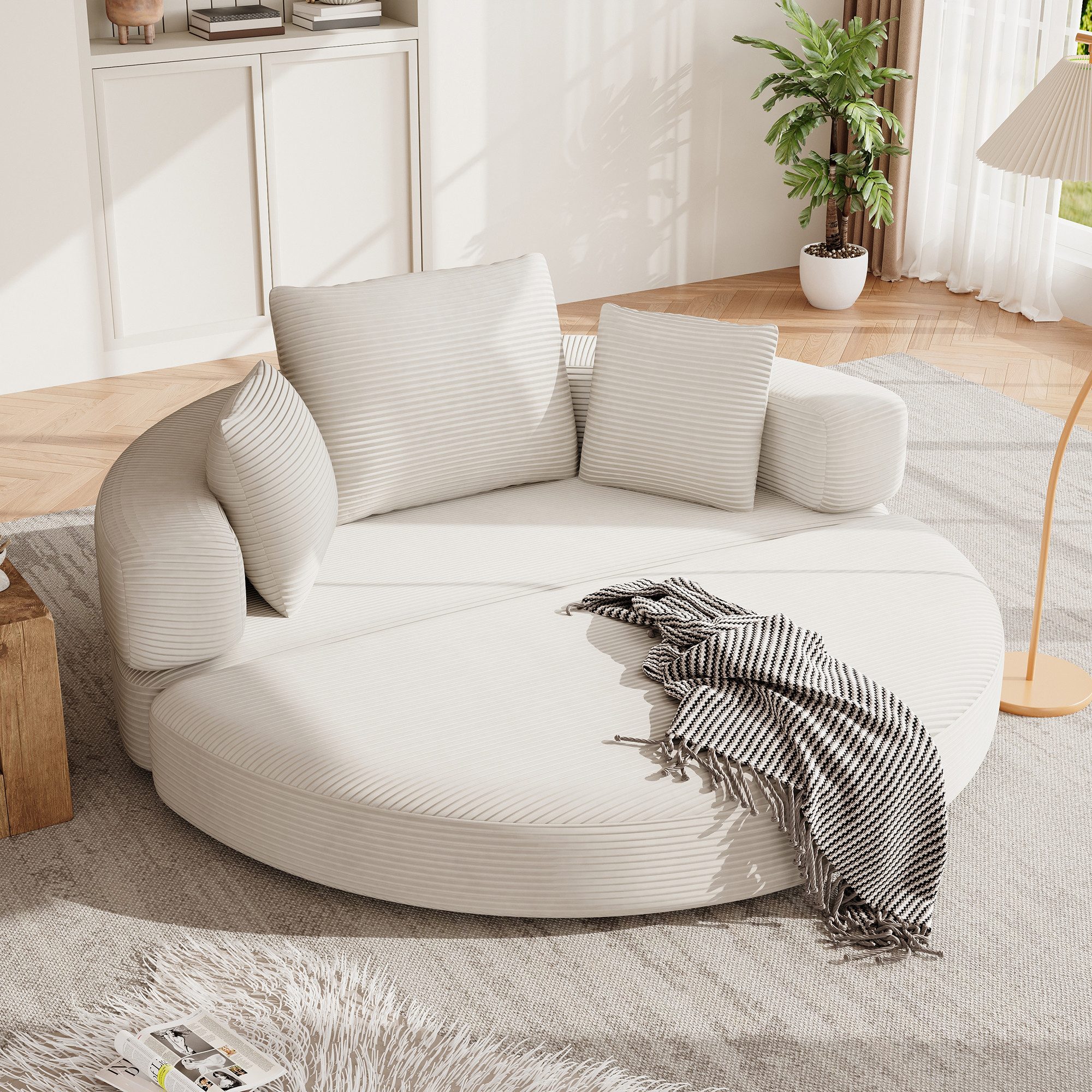 Celya Sofa Multifunktionales freistehendes Klappsofabett, Boneless Couch, Ovales Bett mit Kissen, modulares Sofa, Cordstoff-Bezug (173 x 176 cm)