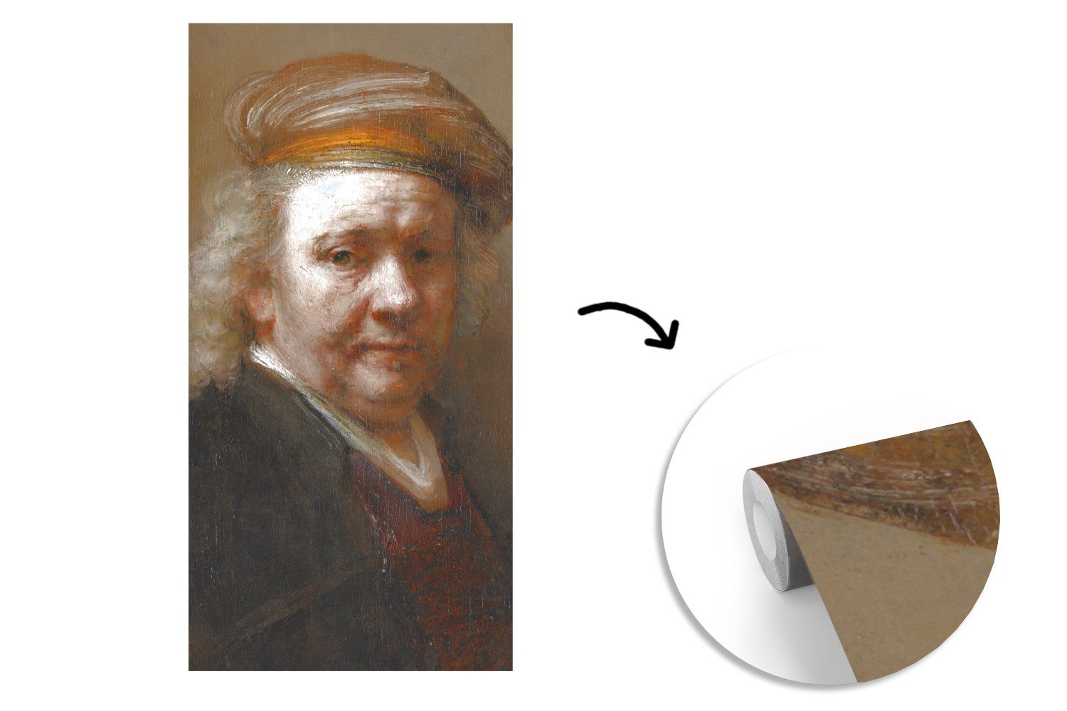 Rembrandt Vliestapete Küche, Schlafzimmer van MuchoWow bedruckt, Fototapete Matt, Rijn, - Gemälde (2 für St), Selbstbildnis Fototapete von Wohnzimmer