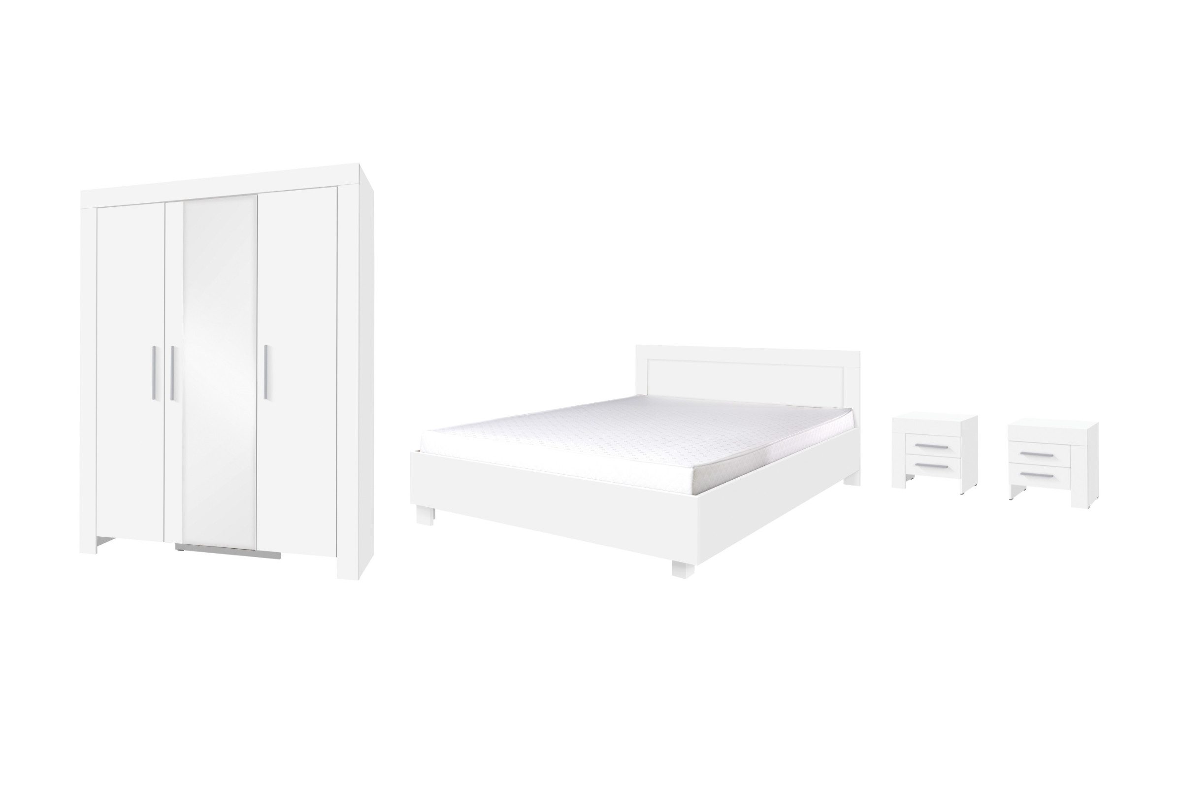 Deine Möbel 24 Schlafzimmer-Set CASPAR Komplettschlafzimmer Kleiderschrank 150 cm breit, (Kleiderschrank mit Spiegeltüren, 2x Nachttisch, Doppelbett 160x200, optional Kommode und Matratze, 4-tlg., Set), 5-teilig, Kommode optional, Weiß oder Sonoma, Spiegel, viel Stauraum