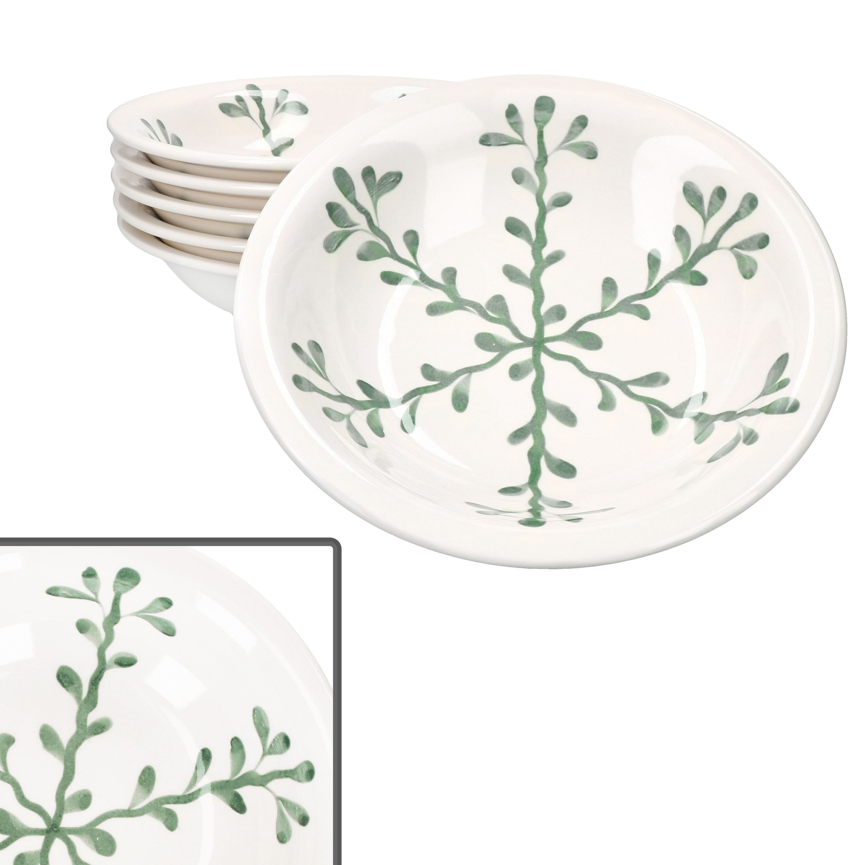 MamboCat Suppenteller 6x Wald grün Suppenteller 400ml tiefe Teller Pasta Salat Dessert, Weihnachtsgeschirr, Weihnachten, Weihnachtsset, Geschirr