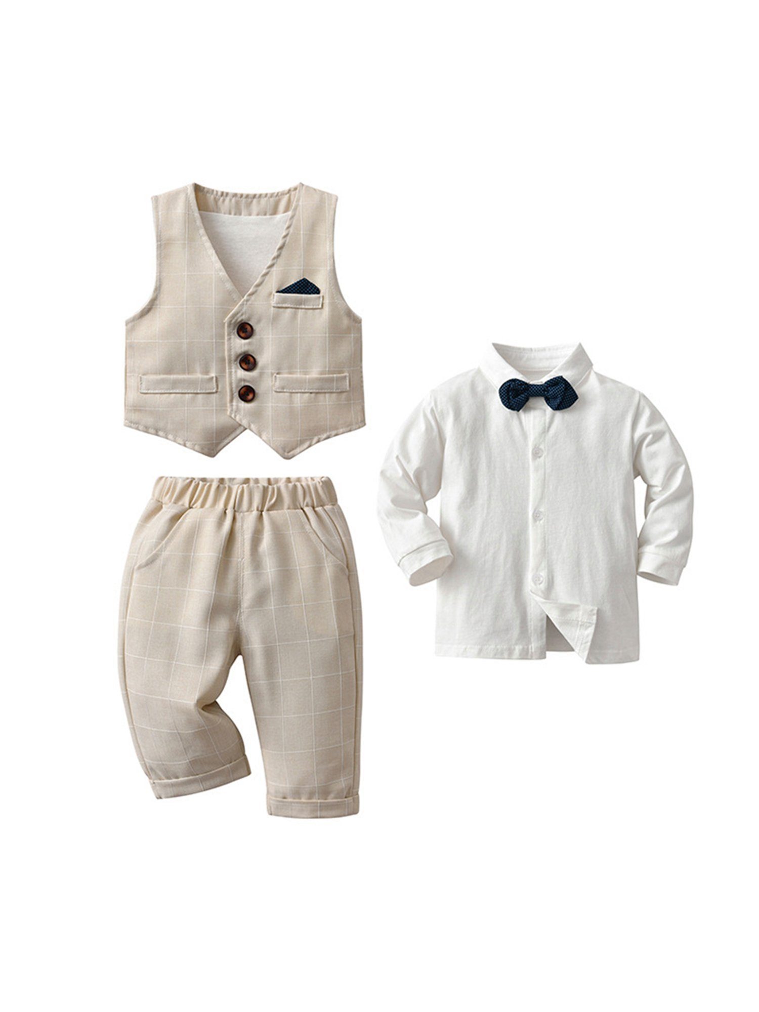 Lapastyle Anzug Baby Jungen Langarm-Shirt, Weste, Hose, dreiteiliges Set Khaki