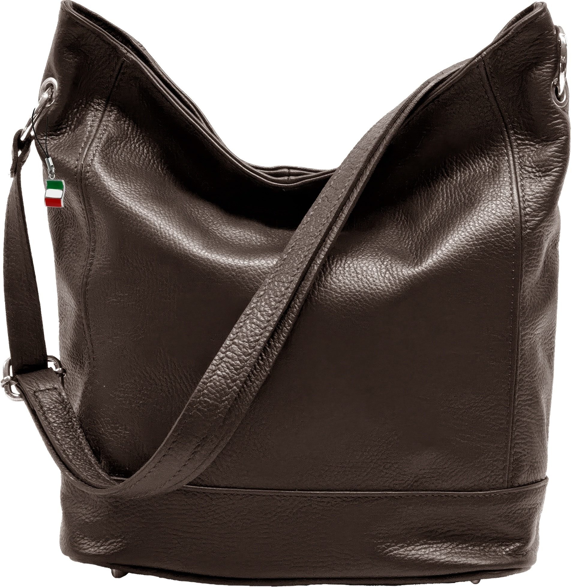 FLORENCE Schultertasche Florence Echtleder Hobo Bag Damen (Schultertasche), Damen Schultertasche, Shopper Leder, dunkelbraun ca. 37cm