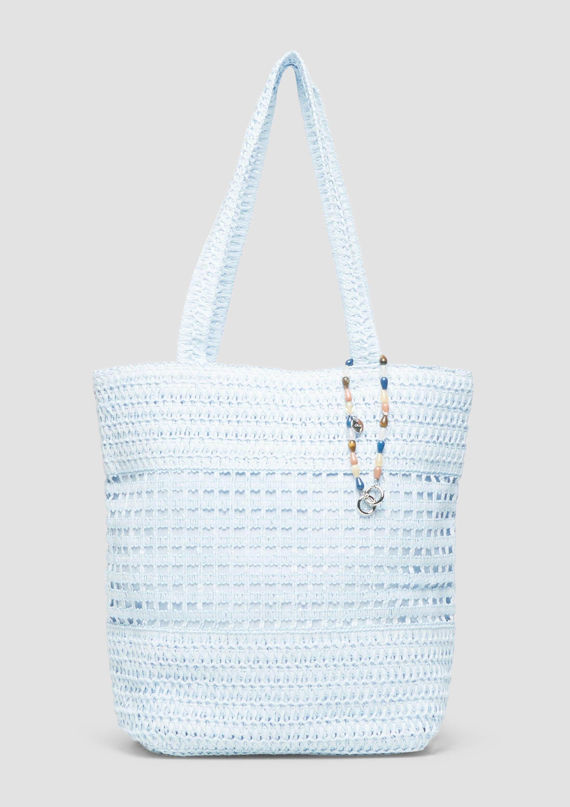 s.Oliver Shopper Tasche, Raffia-Totebag mit Reißverschluss und Schmuck-Detail