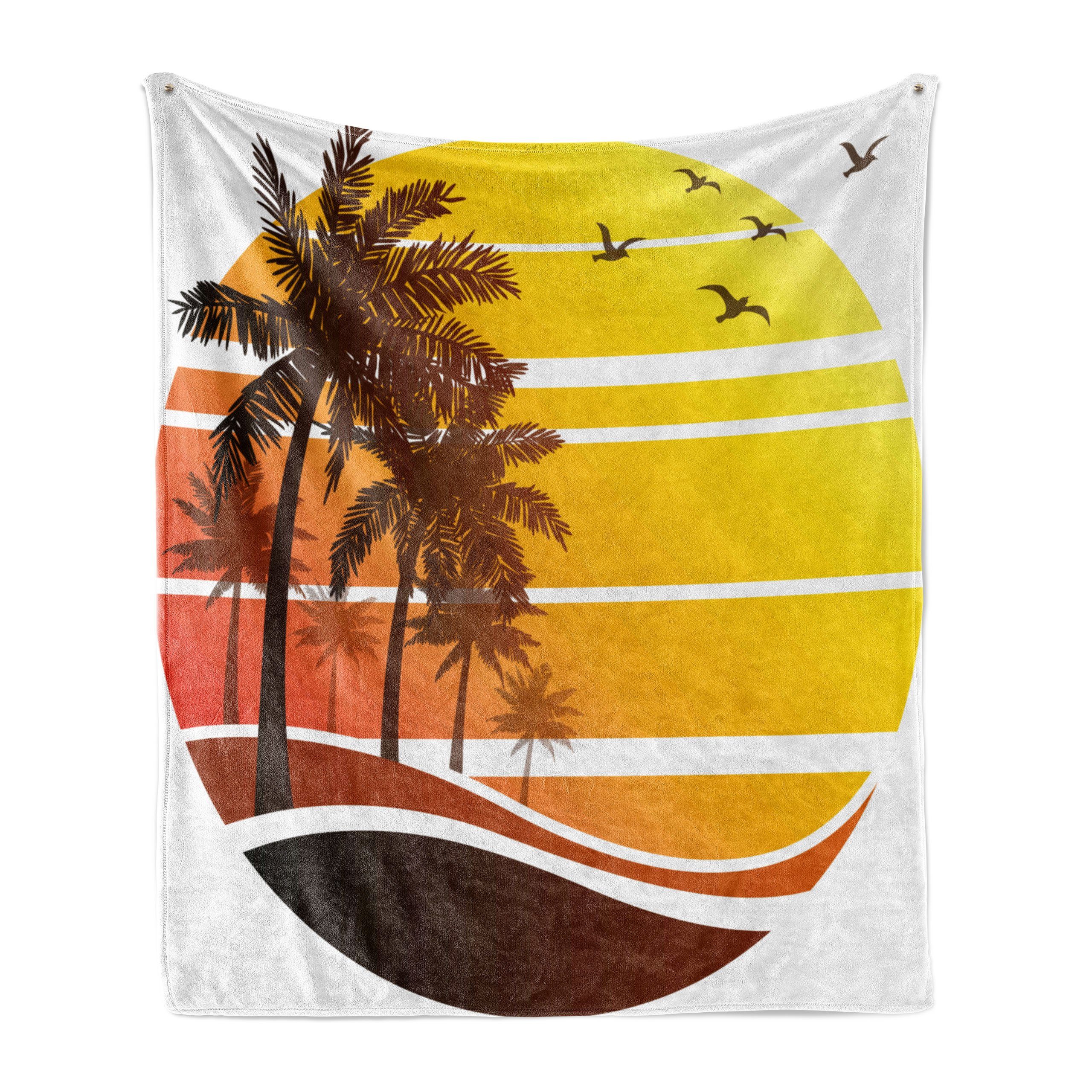 Wohndecke Gemütlicher Plüsch für den Innen- und Außenbereich, Abakuhaus, Tropisch Strand-Palmen Vögel