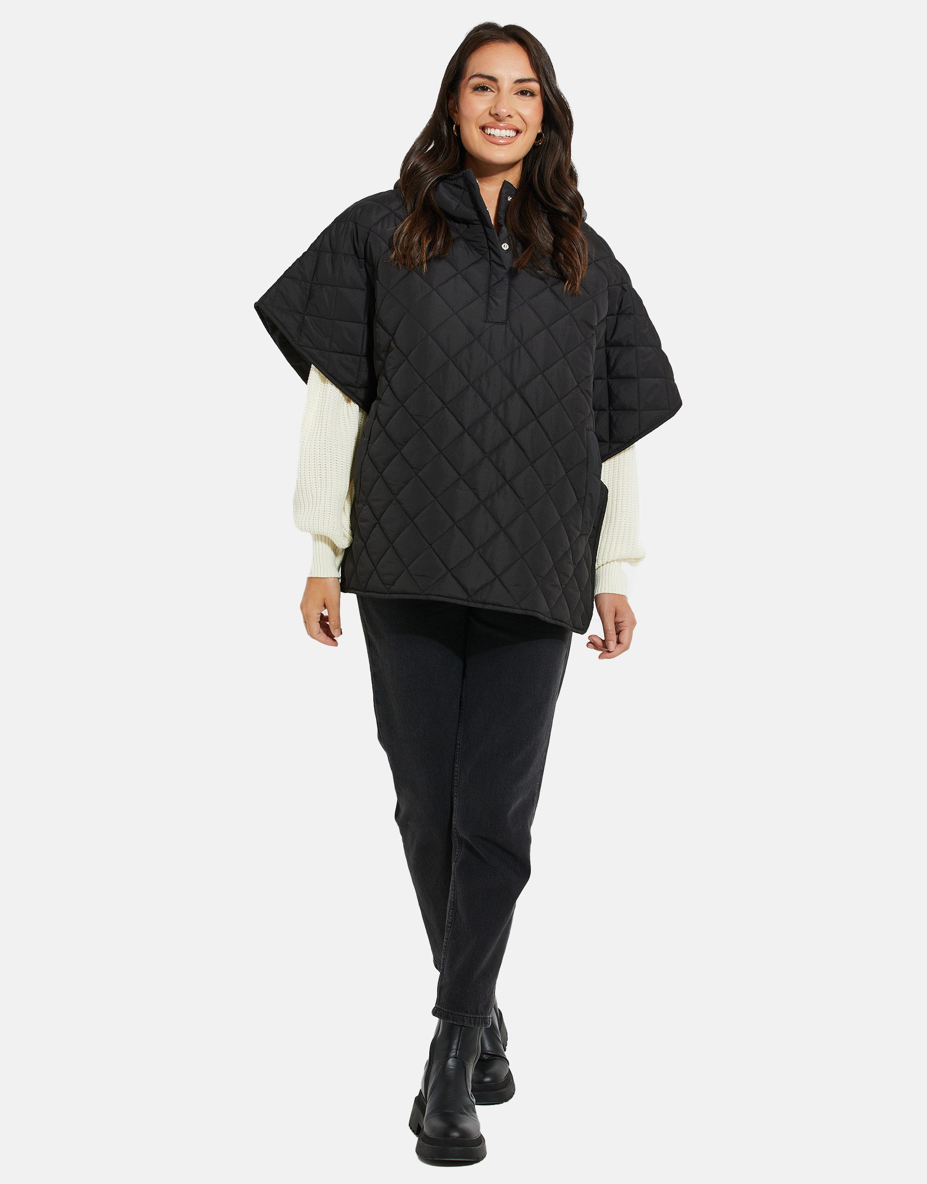 Threadbare Poncho Charlie mit hohem Kragen