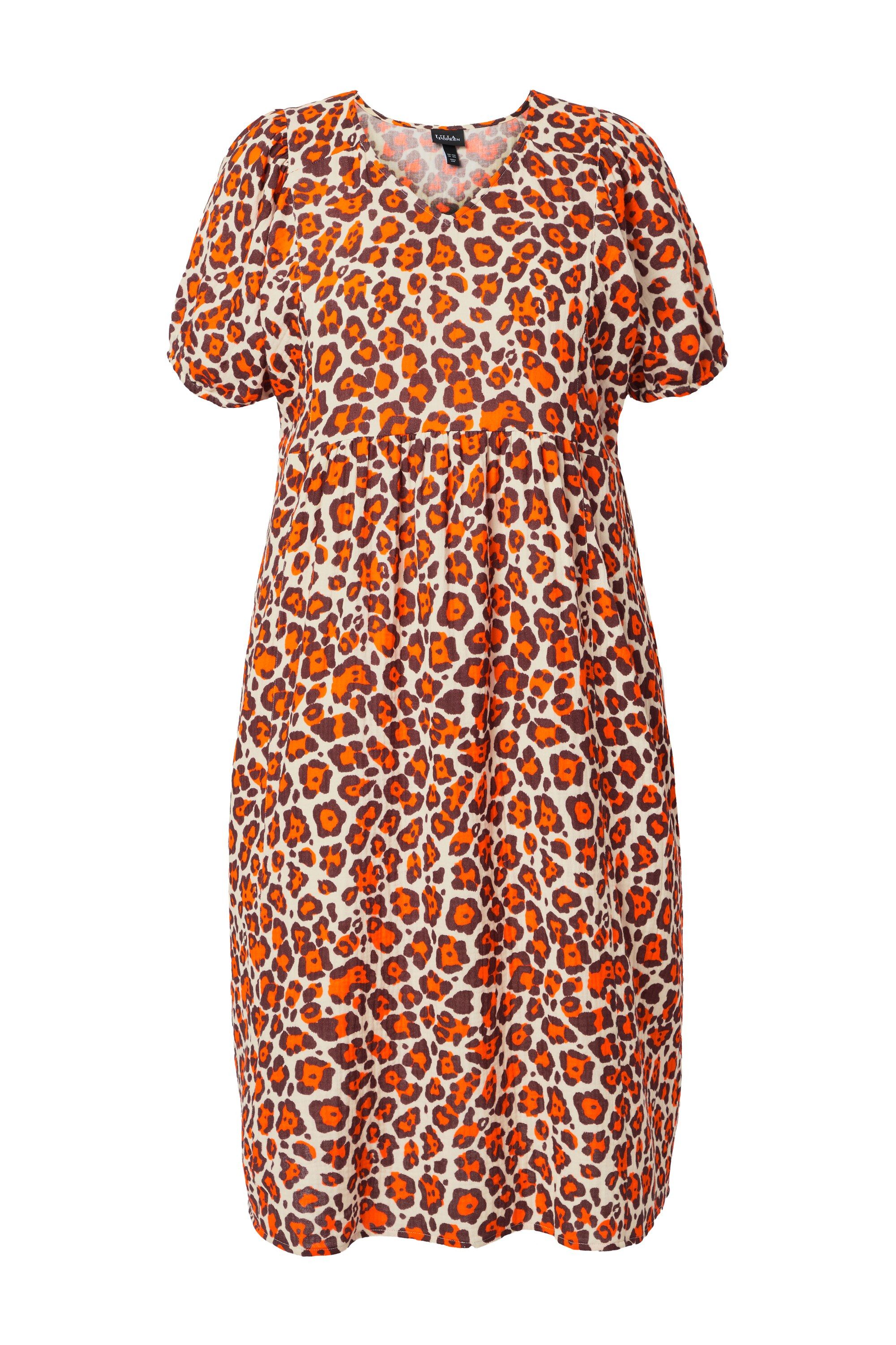 Ulla Popken Midikleid Musselin-Kleid Leomuster A-Linie V-Ausschnitt