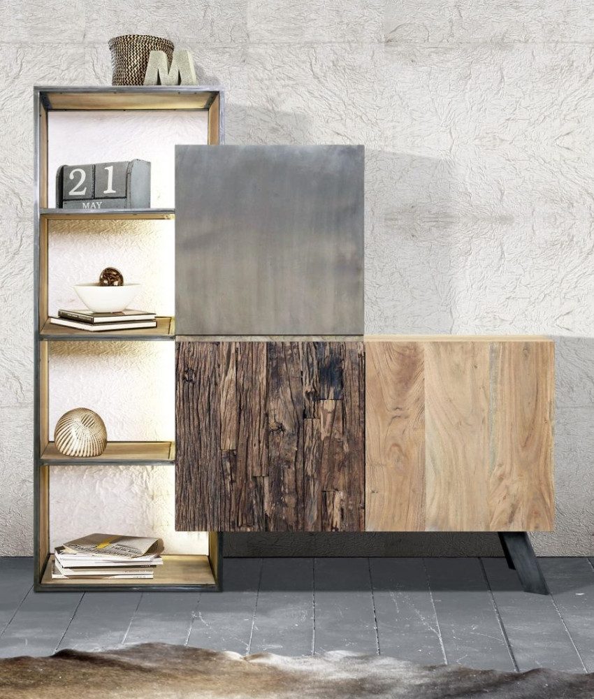WOLF MÖBEL Drehtürenschrank CITY Highboard mit 3 Türen / Regal / Licht (165x160x40) LED-Beleuchtung