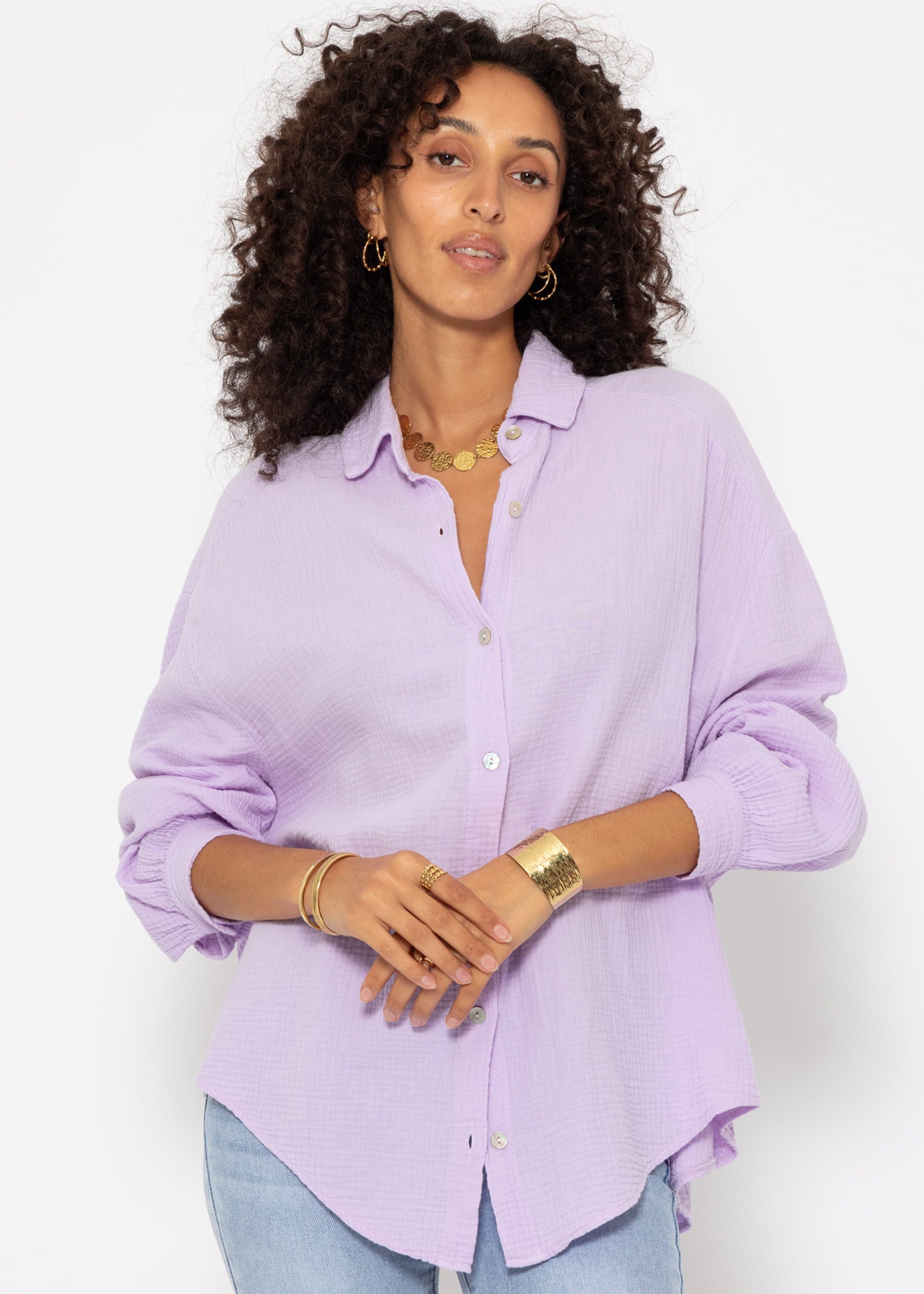 SASSYCLASSY Longbluse Oversize Musselin Bluse Damen günstig online kaufen