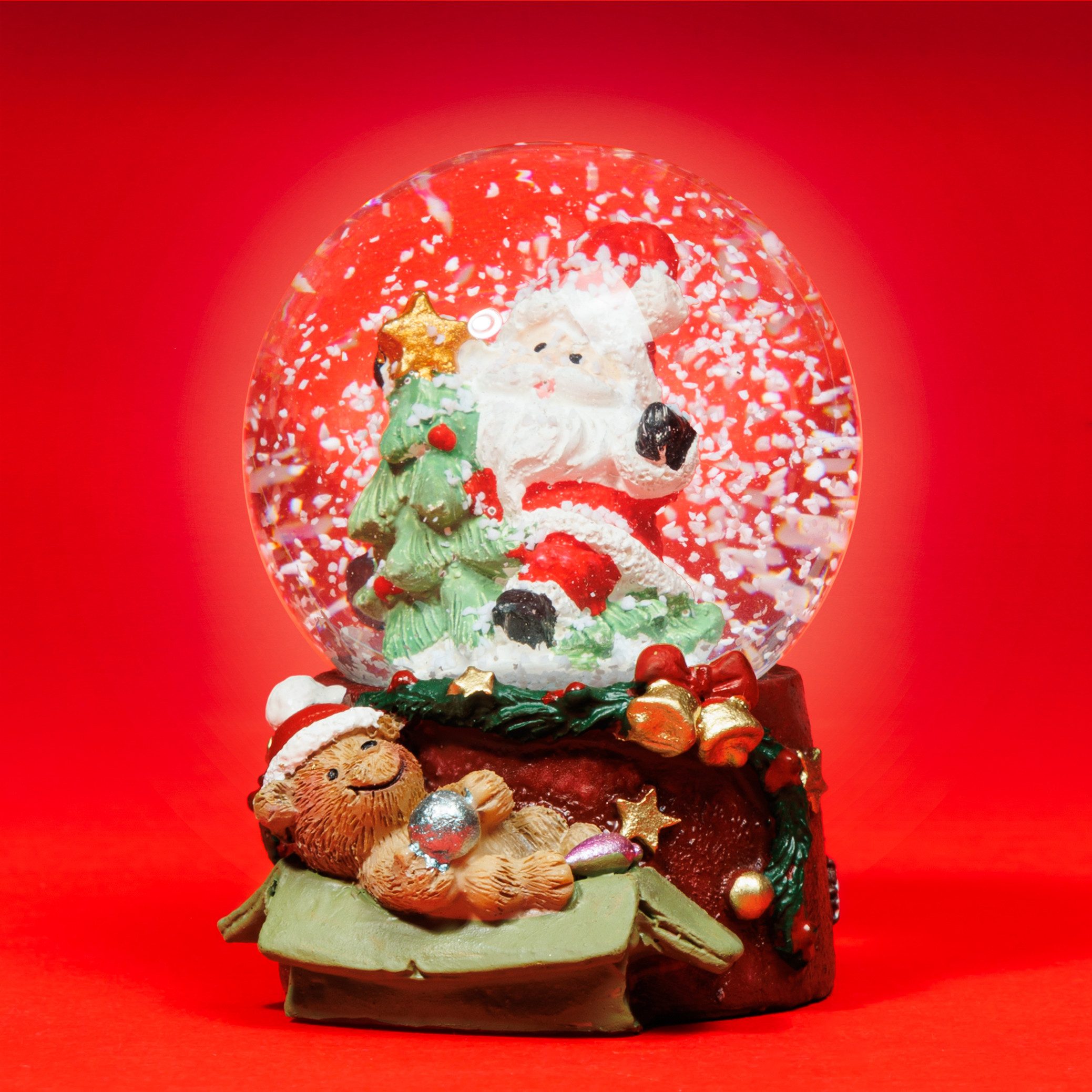 SIKORA Schneekugel SK41 Kleine Glas Schneekugel für Kinder Weihnachtsmann mit Bär D:45mm