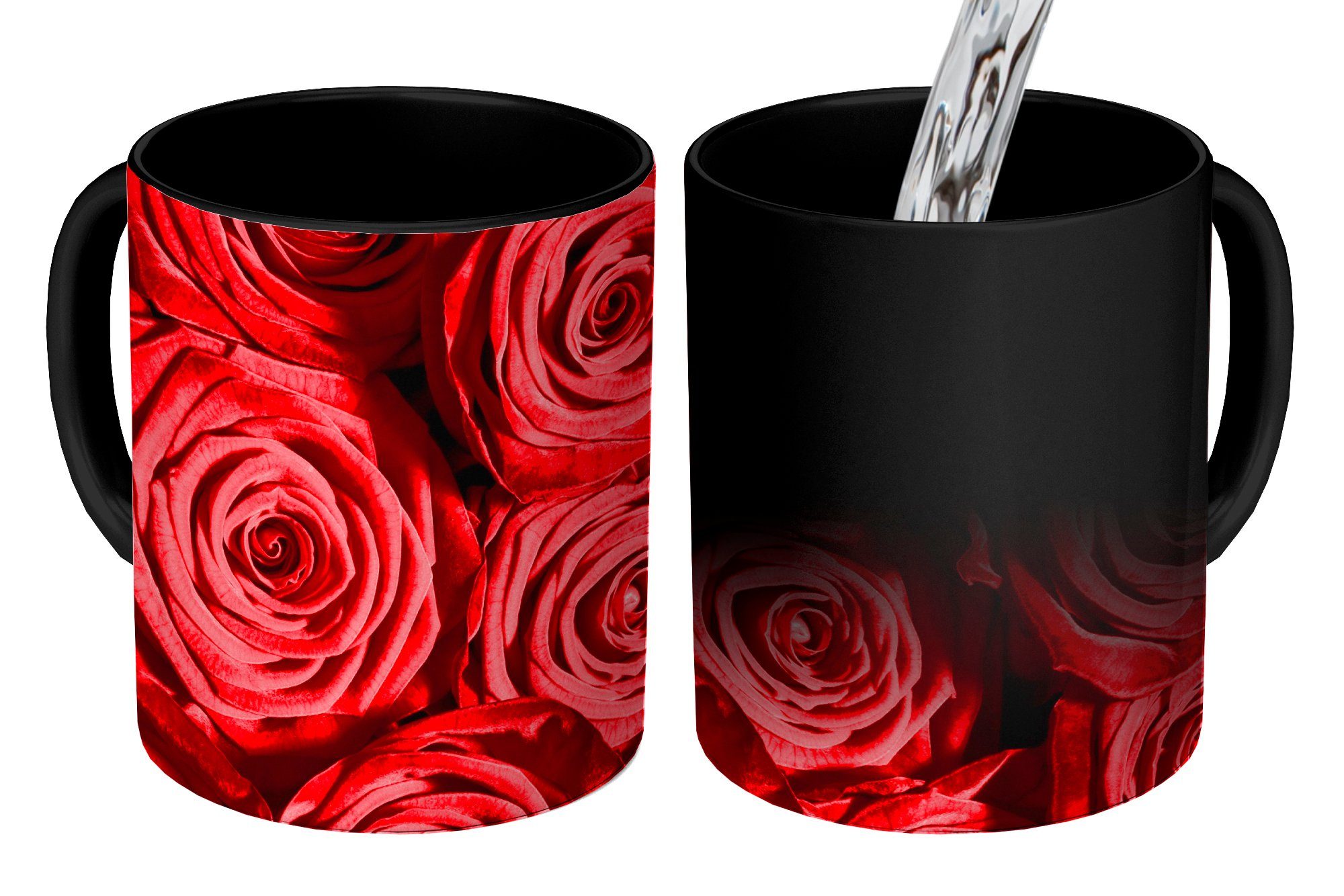 MuchoWow Tasse Teetasse, Geschenk - - Rose Farbwechsel, Rot, Zaubertasse, Rosen Keramik, Kaffeetassen