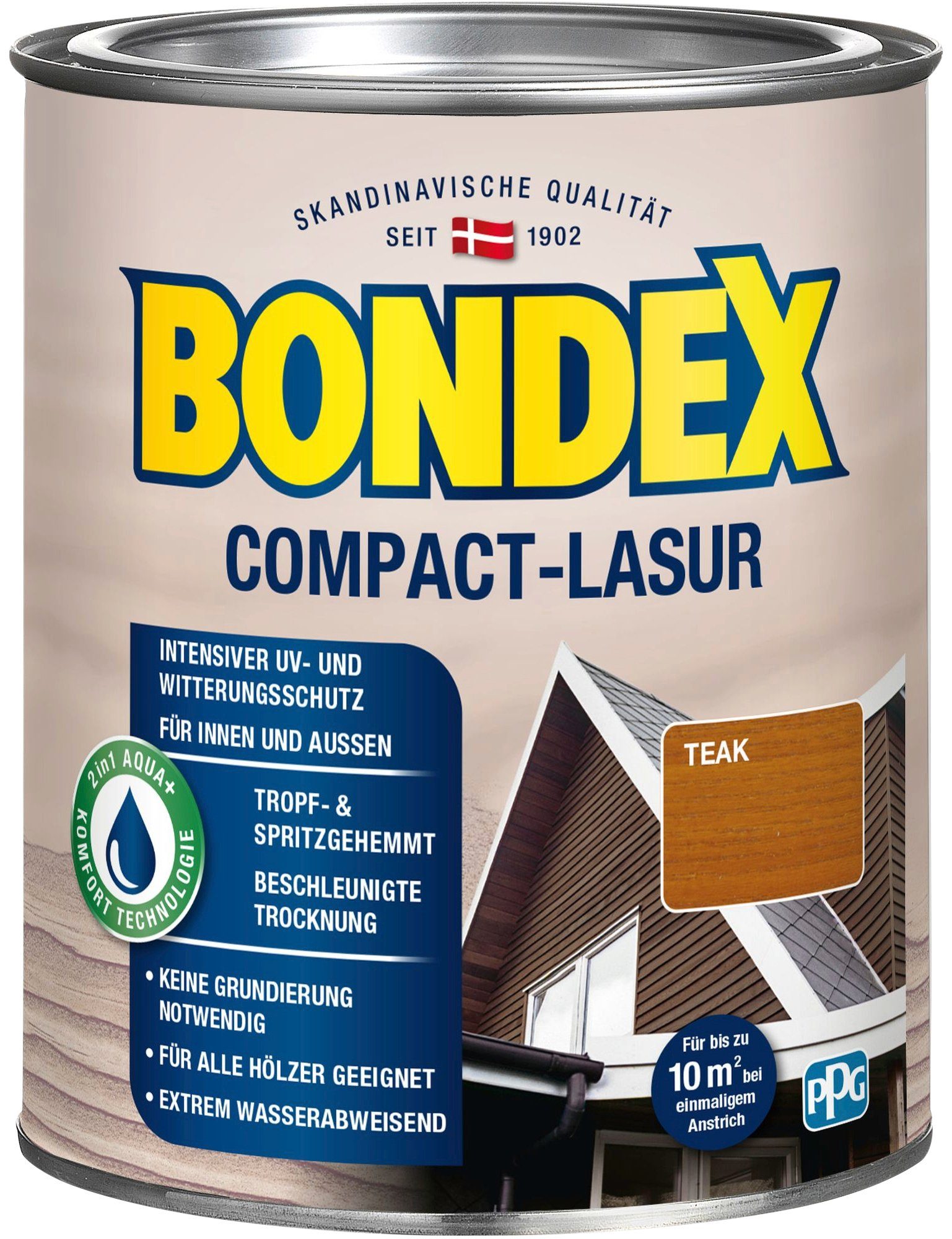 Bondex & Teak Holzschutzlasur COMPACT-LASUR, wasserabweisend intensiver UV- extrem Witterungsschutz,
