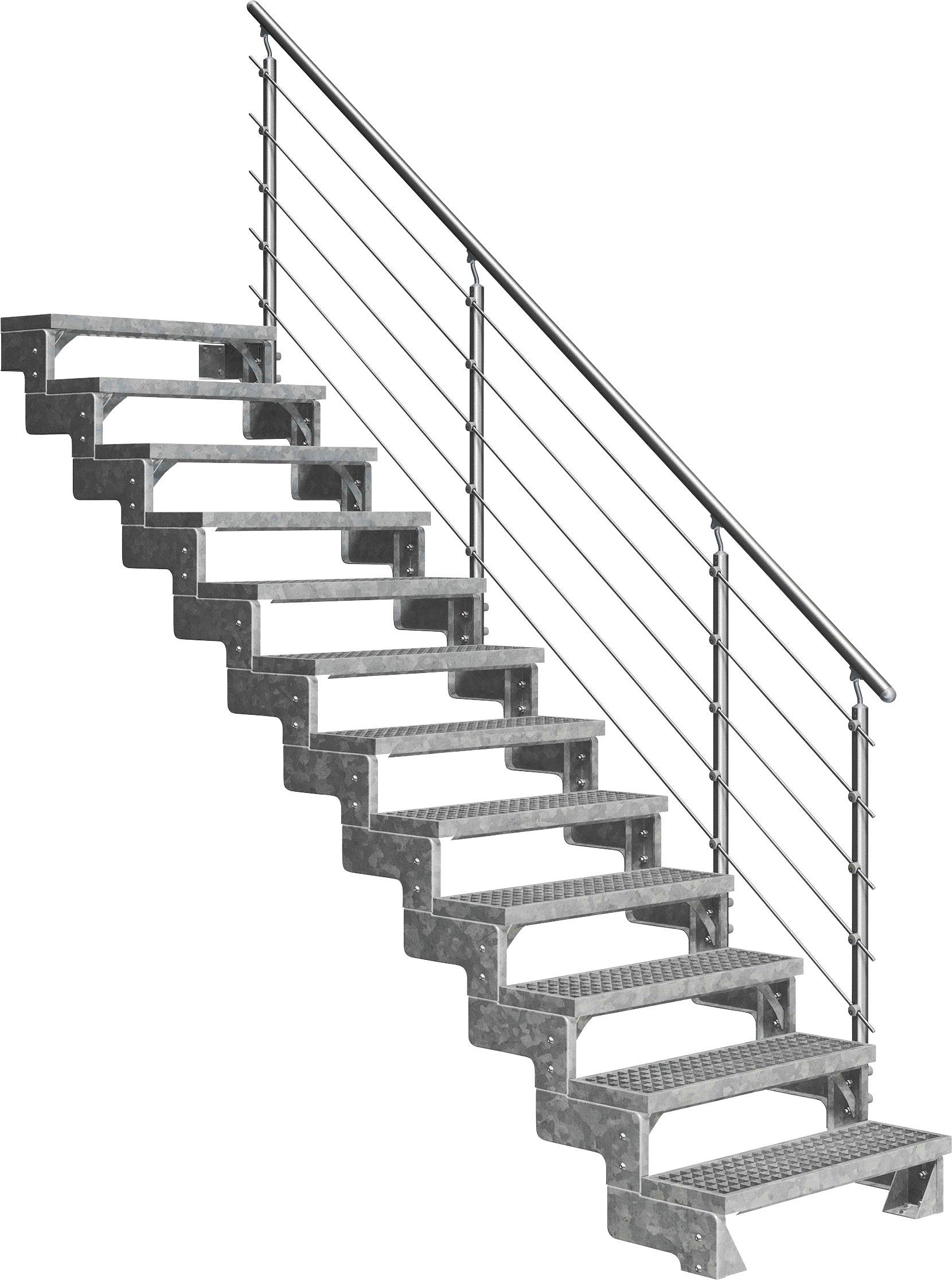 Dolle Außentreppe Gardentop, für Geschosshöhen bis 264 cm, Stufen offen, 12 Gitterrost-Stufen, inkl. einseitigem Alu/Metall/ES