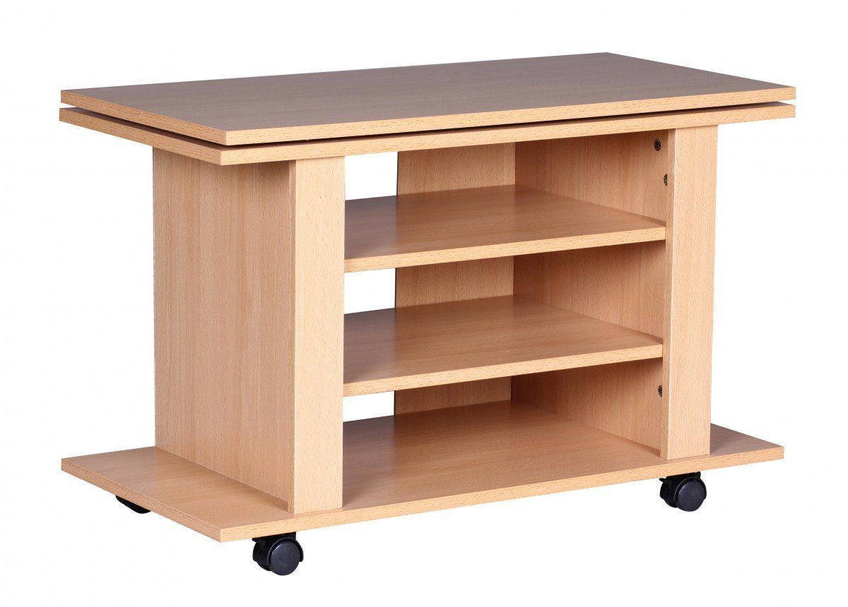 Wohnling Lowboard TV HiFi Bank OREGON Buche Fernsehtisch drehbar & rollbar 75x38x51 cm (Buche 75x38x51, TV-Board mit Rollen Drehbar), Fernsehunterschrank mit Stauraum, HiFi Regal