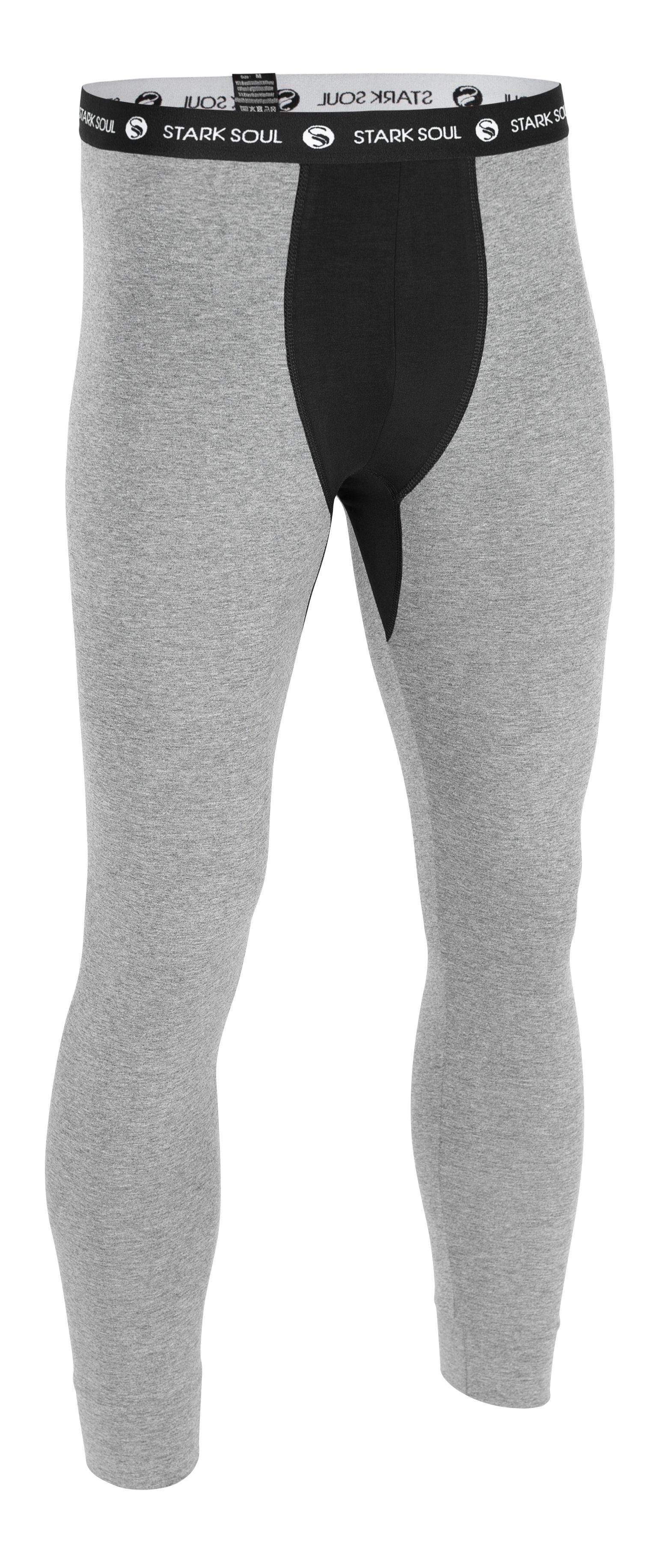 Stark Soul® Lange Unterhose Long John - Lange Unterhose mit weichem Web-Gummibund Logo Webbund Grau | Lange Unterhosen