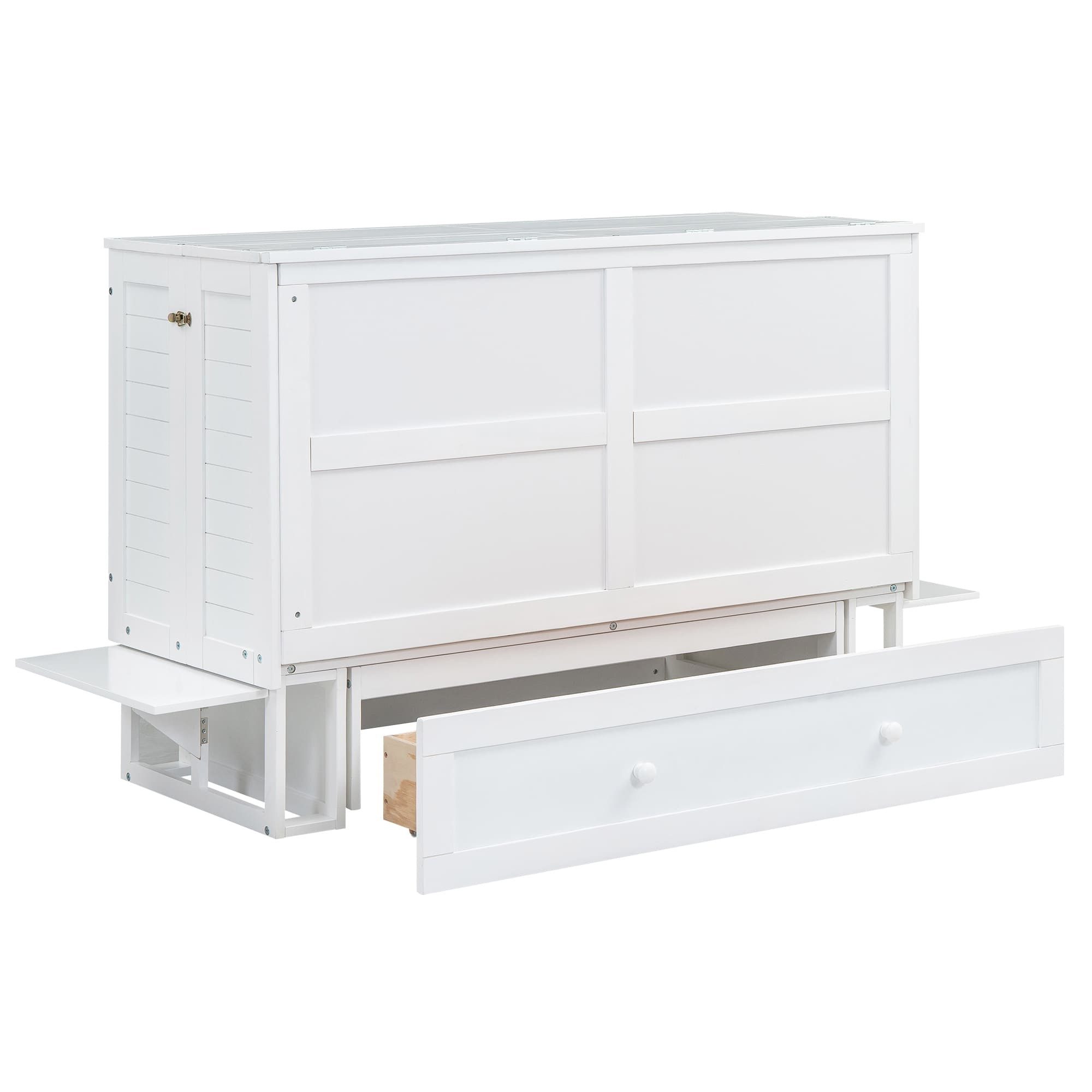 Ulife Wall Bed Mobile Wall Bed 140x200 with Drawers & Shelf (White)