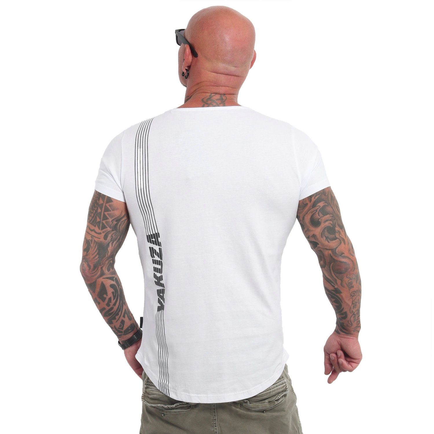 weiß Fast T-Shirt mit YAKUZA abgerundetem Lane Saum