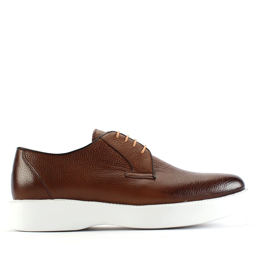 Celal Gültekin Leder Derby Plateau Sneaker Herren Sneaker Narbenleder Derby, Echtleder-Futter, Hellbraun/Weiß, 39