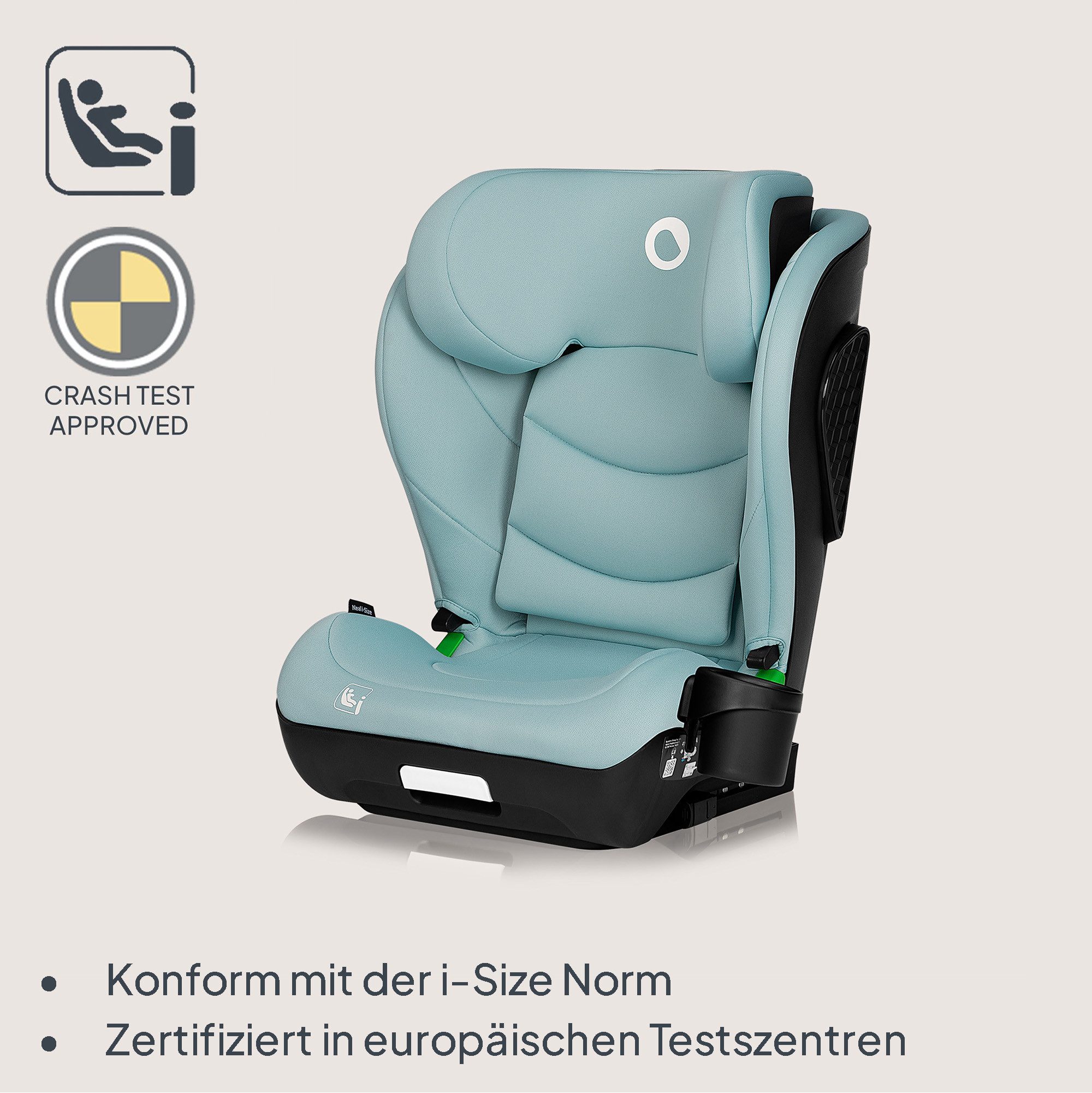 lionelo Autokindersitz NEAL I-SIZE, ab: ca. 3,5 Jahre (entsprechend einer Körpergröße ab 100 cm)., bis: ca. 12 Jahre (entsprechend einer Körpergröße bis 150 cm)., ab: 100 cm, bis: 150 cm, (Set mit Getränkehalter und Isofix-Adapter), Isofix&Gurt/Waschbarer Bezug/Getränkehalter/Seitenschutz