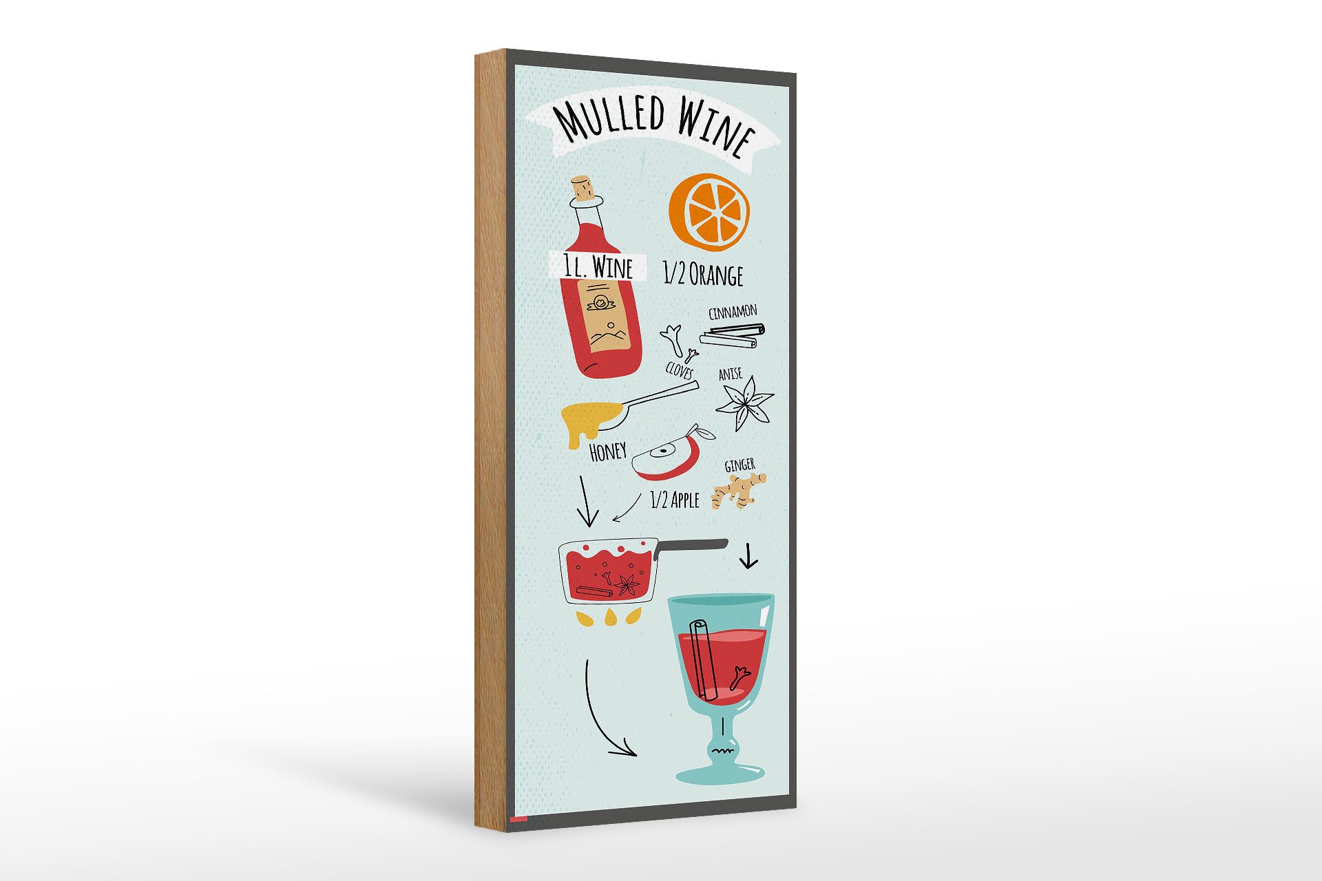 Holzbild Rezept Mulled Wine Orange Wine Anise 10x27cm