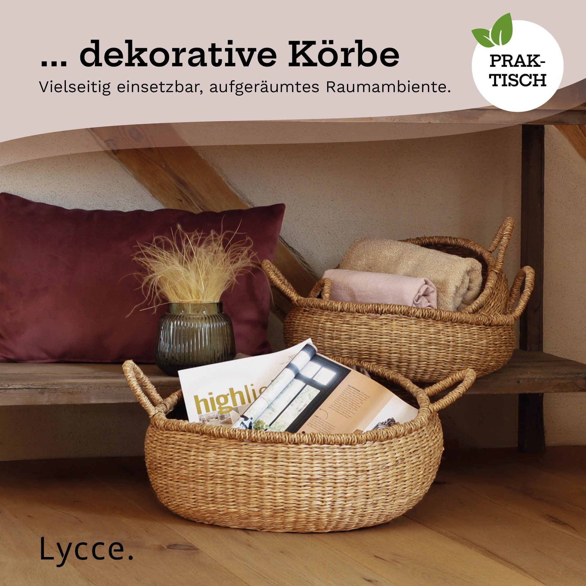 Lycce Wäschebox Aufbewahrungskorb Gr.1 Natur, Korb geflochten aus Seegras – Bild 4 von 5
