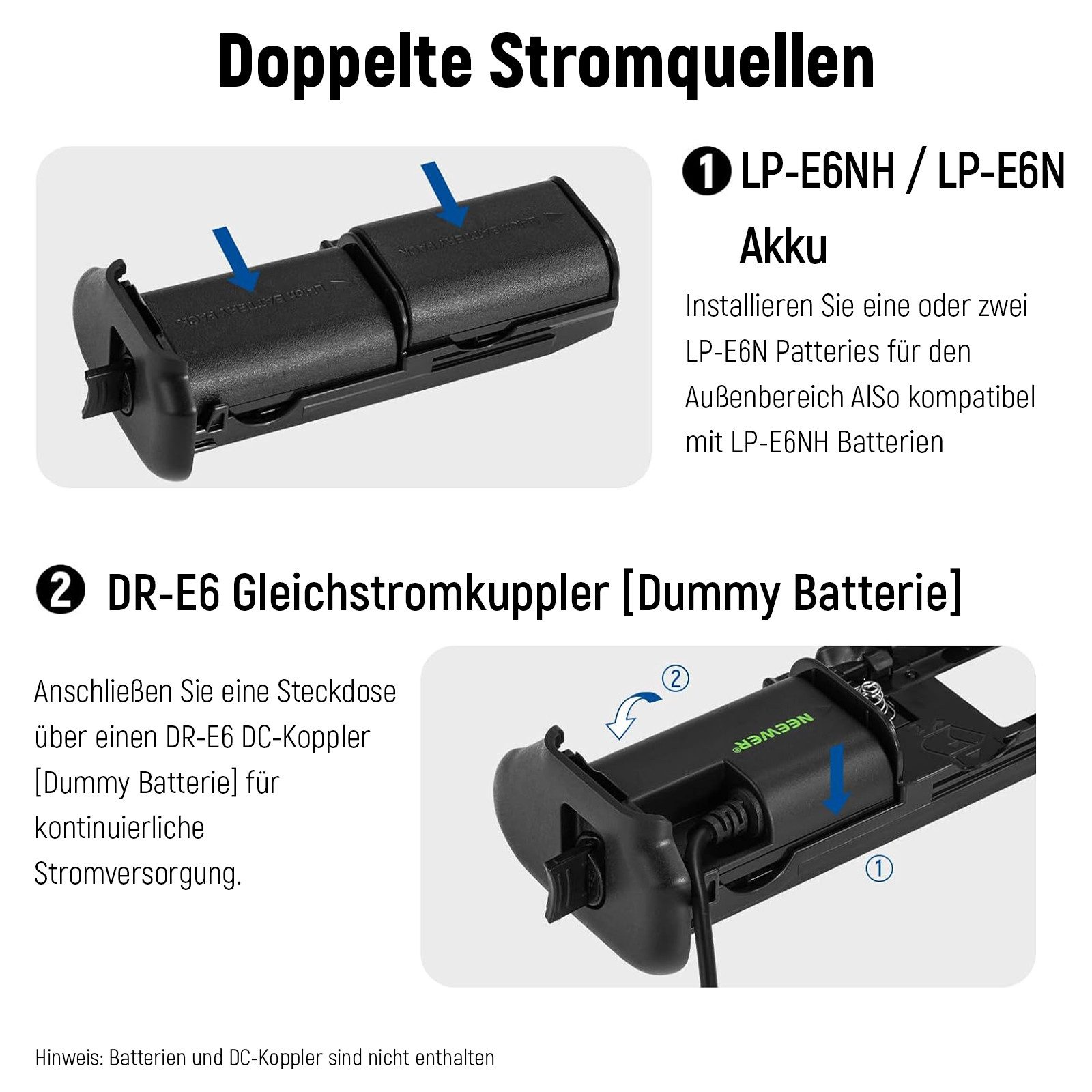 Neewer Batteriegriff BG-R10 Batteriegriff für Canon R5/R6 mit LP-E6 Batterien, Doppelte Batterielebensdauer