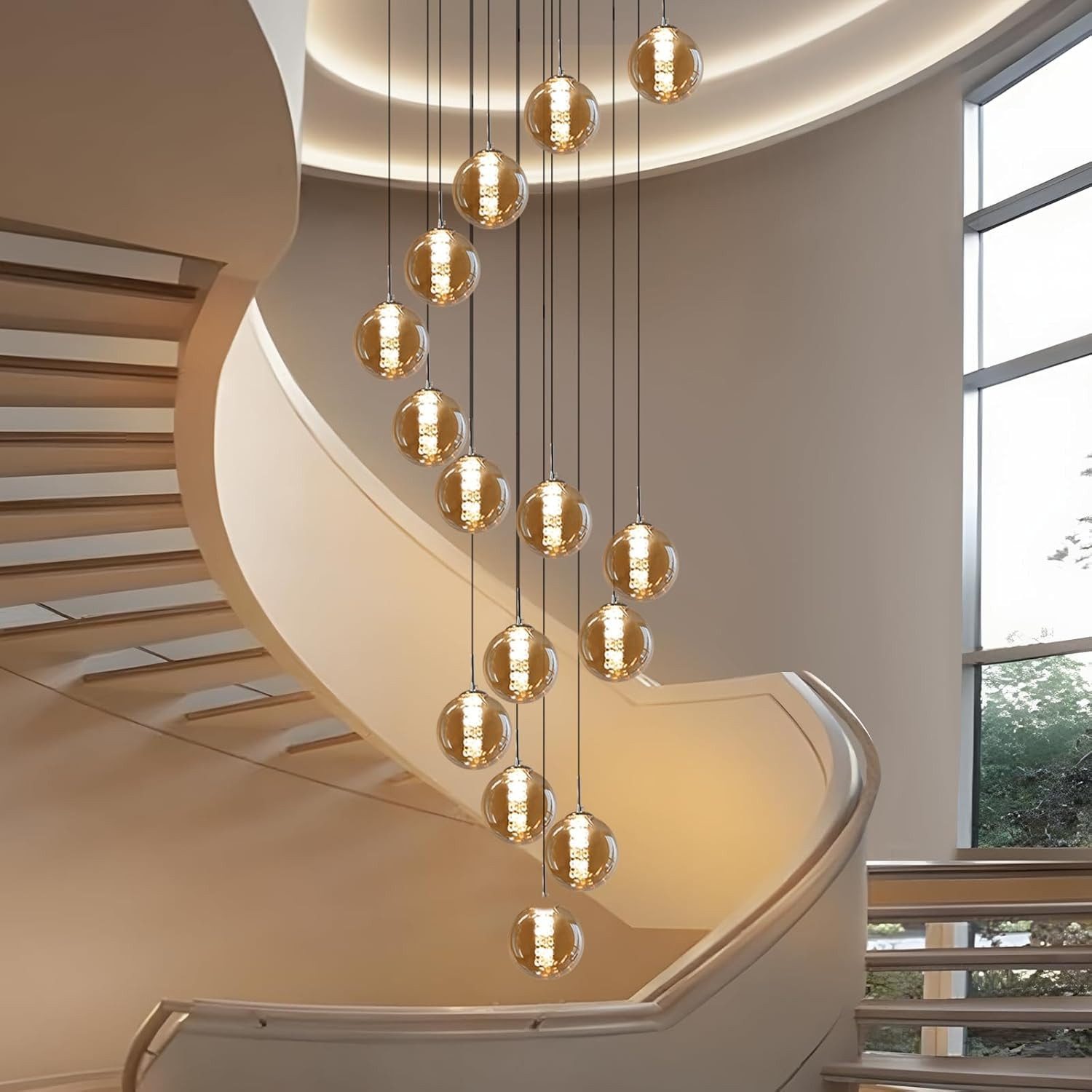 ZMH Pendelleuchte LED Höhenverstellbar Kronleuchter Glas Wohnzimmerlampe, L günstig online kaufen