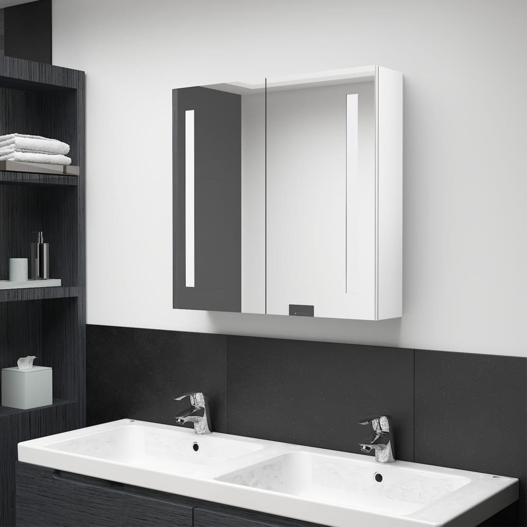Bad Badezimmerspiegelschrank (1-St) fürs cm Glänzend Weiß LED-Spiegelschrank Hochglanz-Weiß vidaXL 62x14x60