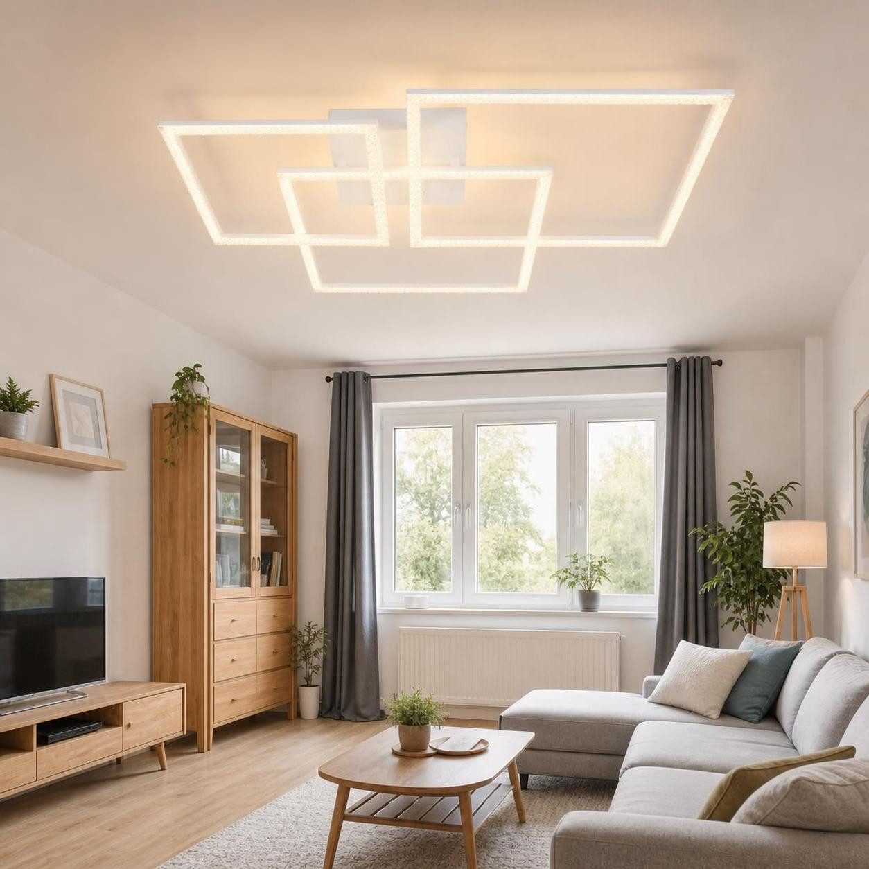 ZMH LED Deckenleuchte Whonzimmer Dreifaches Quadratisches Design Kristall Innen Lampe 82W, Dimmba/mitFernbedienung, LED fest integriert, Warmweiß-Neutralweiß-Kaltweiß, mit Fernbedienung für Schlafzimmer Büro Küche