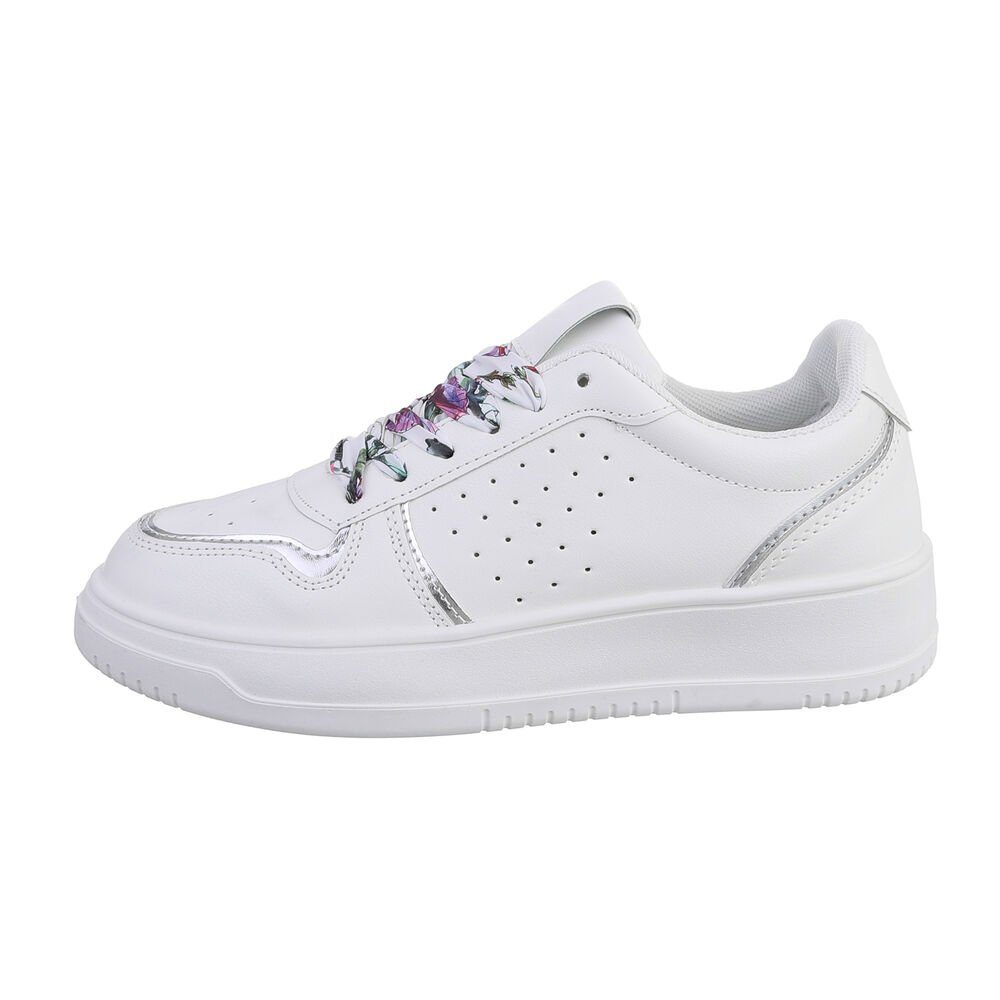 Ital-Design Damen Low-Top Freizeit Sneaker Flach Sneakers Low in Weiß