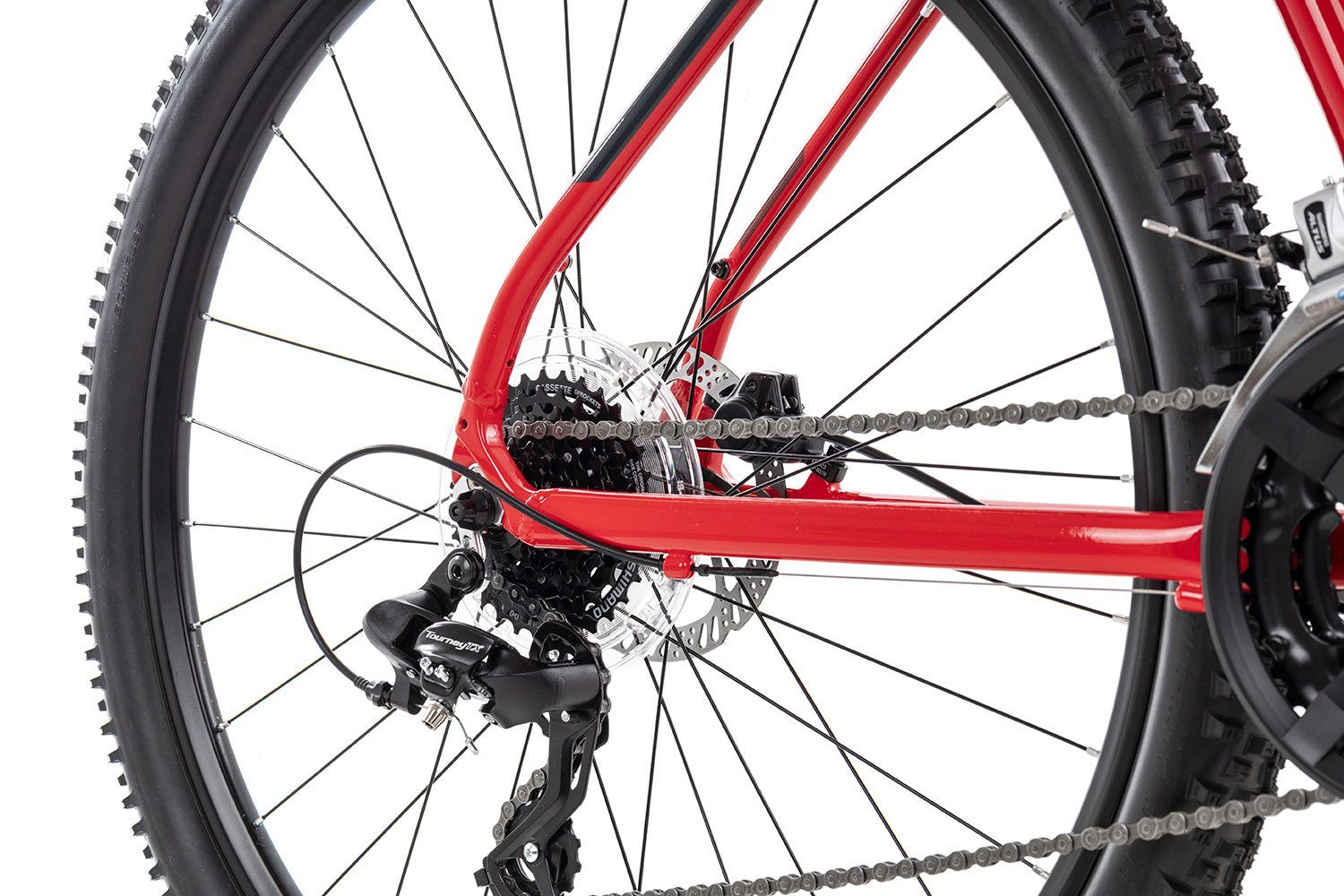 Axess Mountainbike BRASH 2022, red/black/red MTB-Hardtail Tourney 24 RD-TX800-8 Gang Kettenschaltung, rot/orange Shimano Schaltwerk