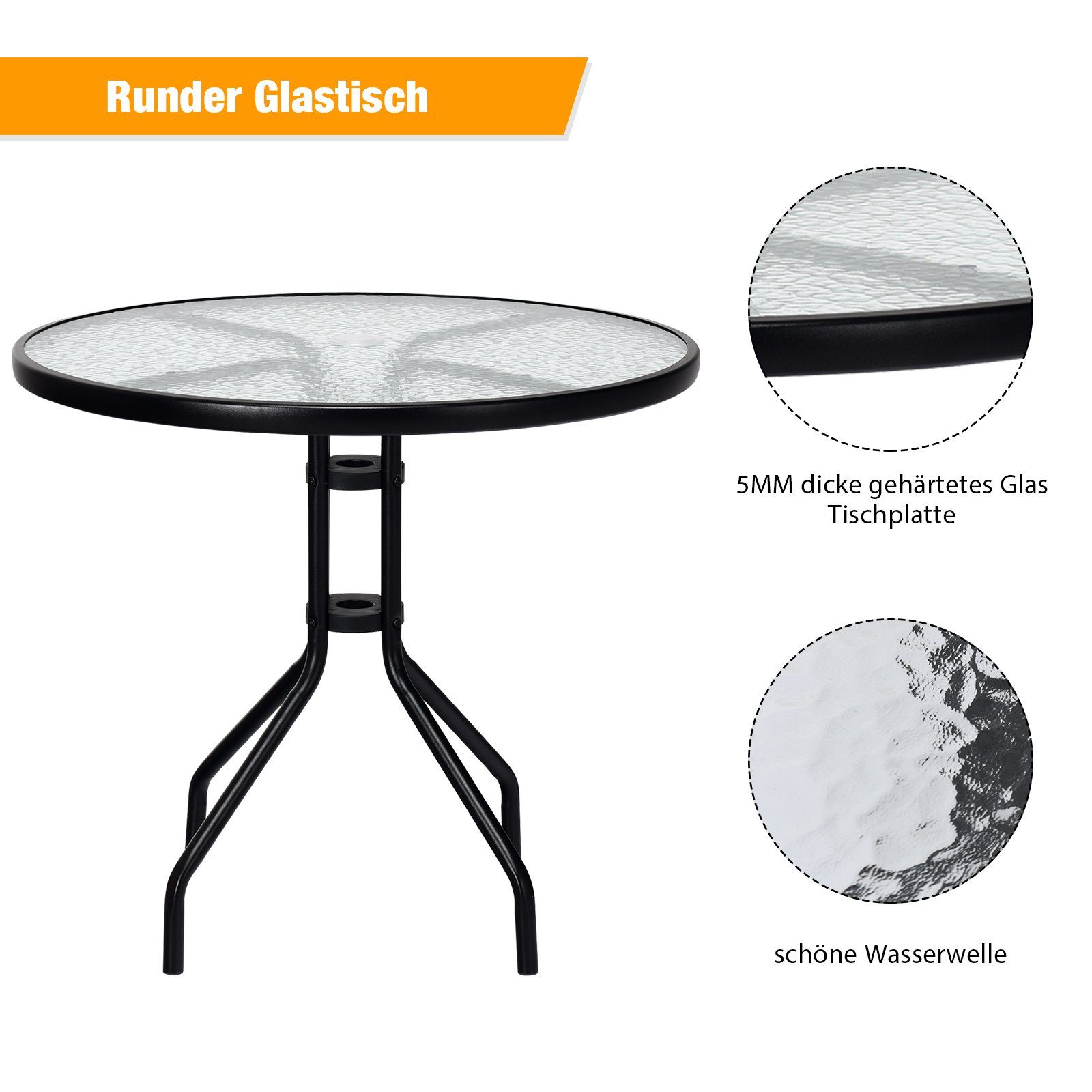 COSTWAY Gartentisch, Bistrotisch Glas, mit Schirmloch günstig online kaufen