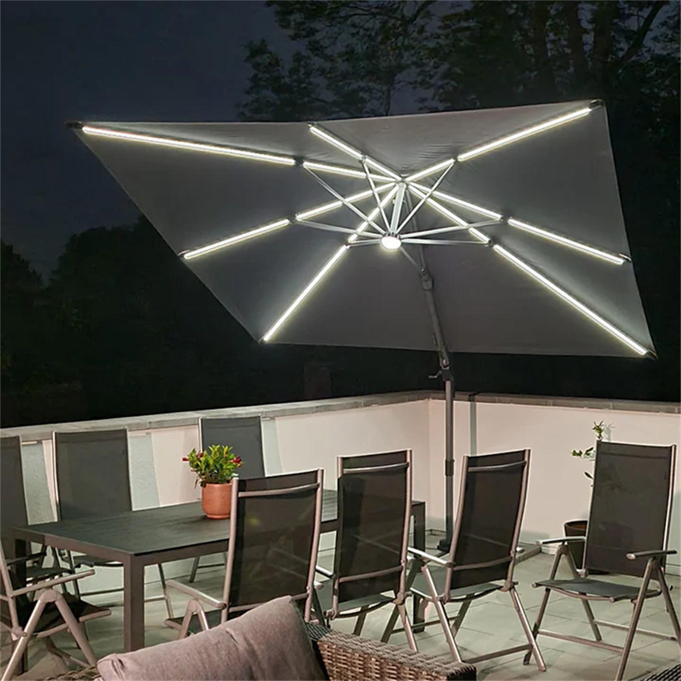 PURPLE LEAF Sonnenschirm Quadrat Alu Balkonschirm, Groß Ampelschirm LED, LxB: 300,00x300,00 cm, 360°Rotation, Sonnenschutz UV50+, für Garten, Terrasse, Pool