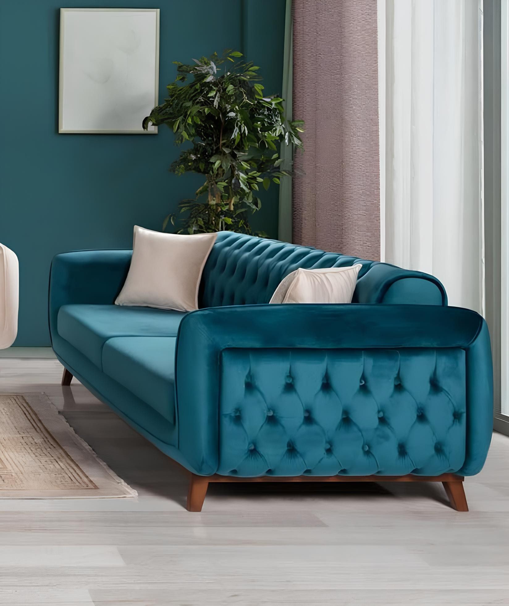 Xlmoebel 3-Sitzer Design Couch Polster Sofas Stoff Türkis Dreisitzer Couchen, 1 Teile, Made in Europa