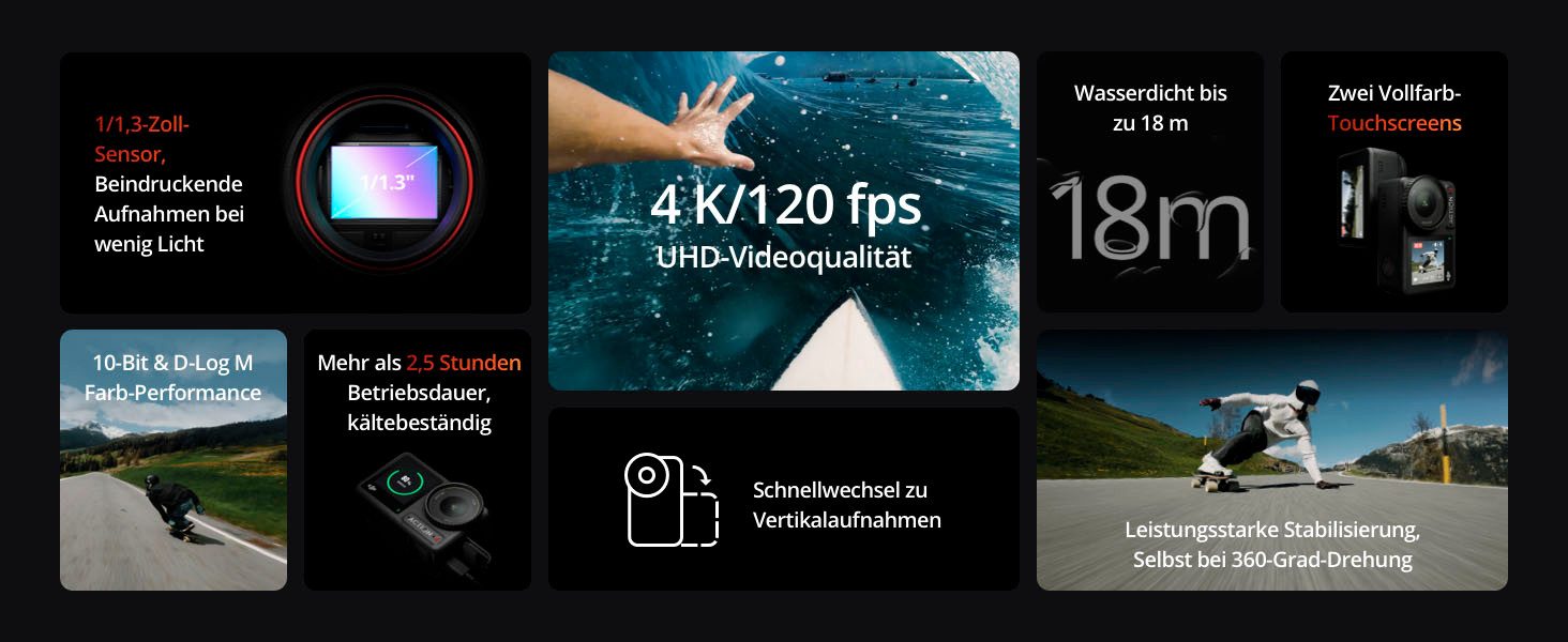 DJI Osmo Action 4 Adventure Combo Camcorder (4K Ultra HD, Bluetooth, WLAN (Wi-Fi)