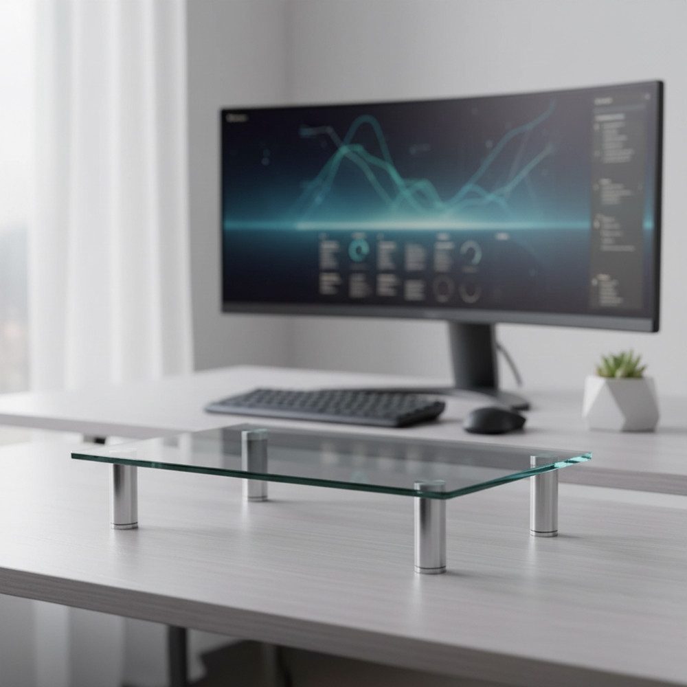 Mucola Monitor-Halterung Monitorerhöhung Bildschirmerhöhung Tisch TV Aufsatz Glasaufsatz Glas, (bis 0 Zoll, Stück, 1-tlg., Premium-Monitor Tisch, Sicherheitsglas)