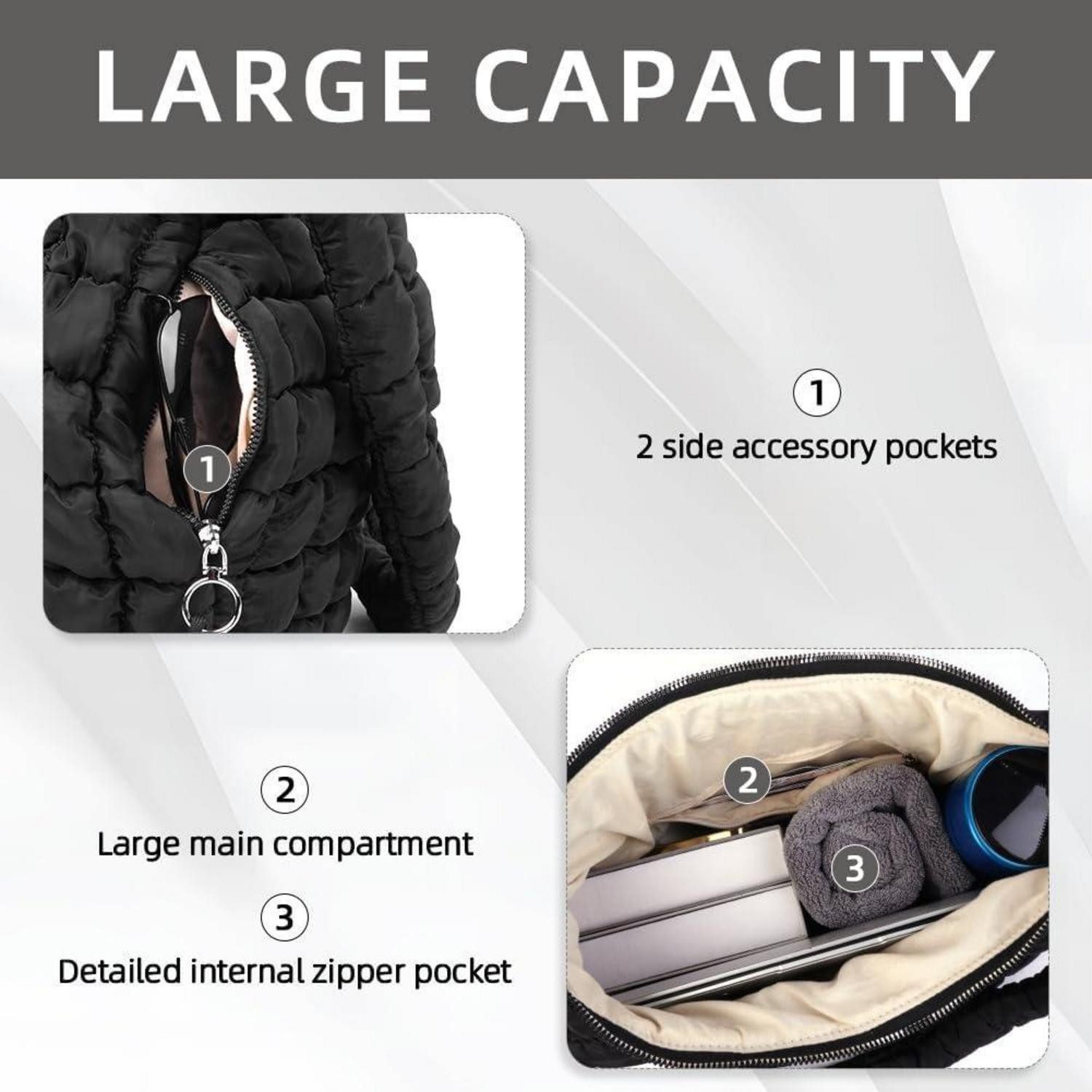 LuxusKollektion Shopper Große Puffer Schultertasche für Damen mit Reißverschluss, vielseitig
