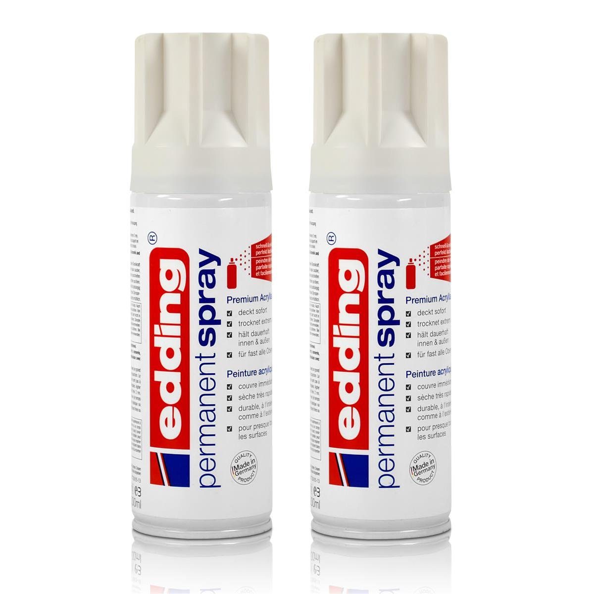 edding Sprühfarbe 2x edding Permanent Spray verkehrsweiß glänzend 200 ml Premium Acrylla