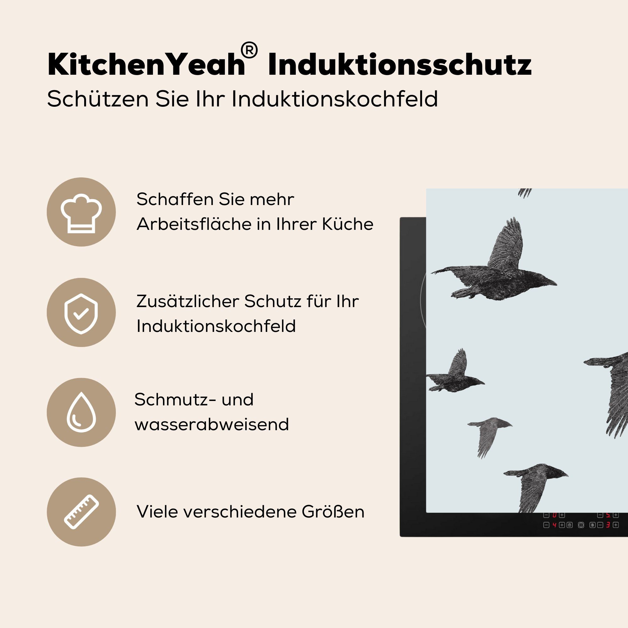 cm, tlg), für MuchoWow 78x78 küche Arbeitsplatte Fliegen - Vinyl, - Muster, (1 Ceranfeldabdeckung, Herdblende-/Abdeckplatte Vögel