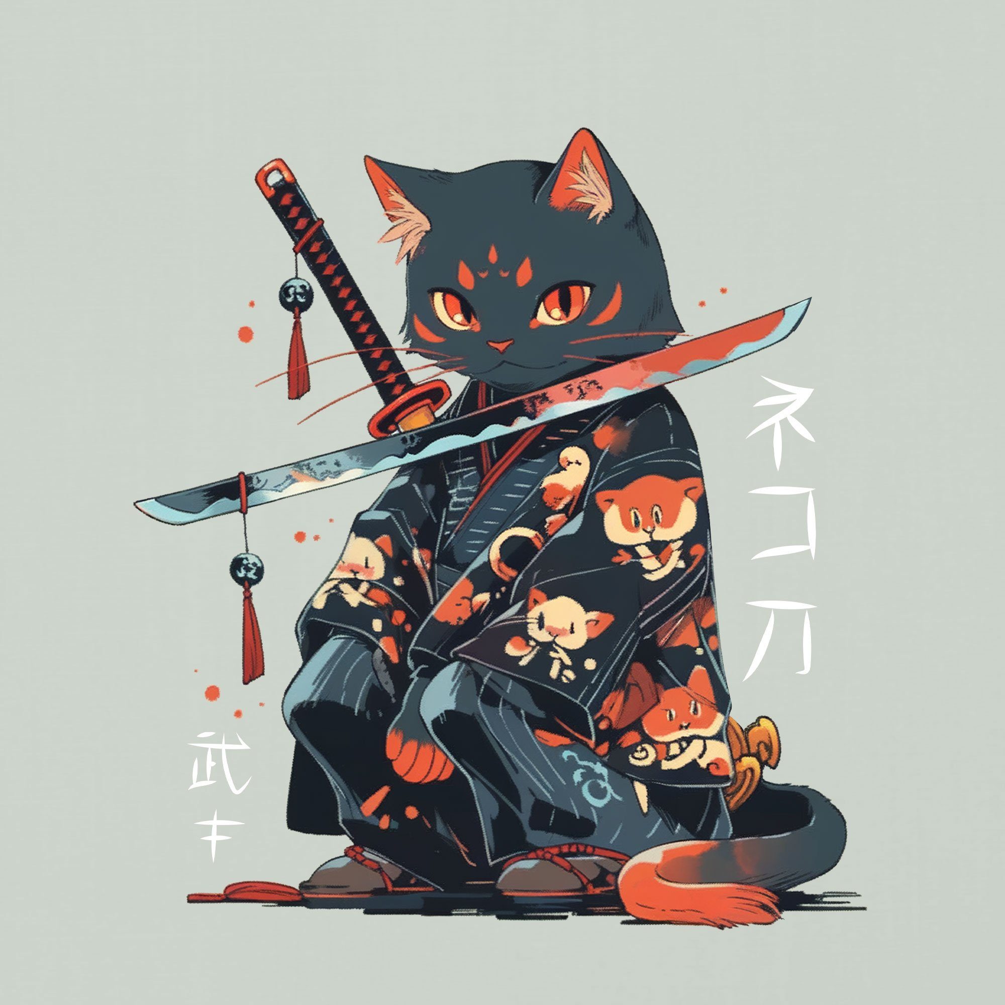 Quattro Formatee Kapuzenpullover Japanese Samurai Cat Naturstein Anime Ästhetik Japan Ninja Hoodie Unisex (1-tlg) - Kawaii