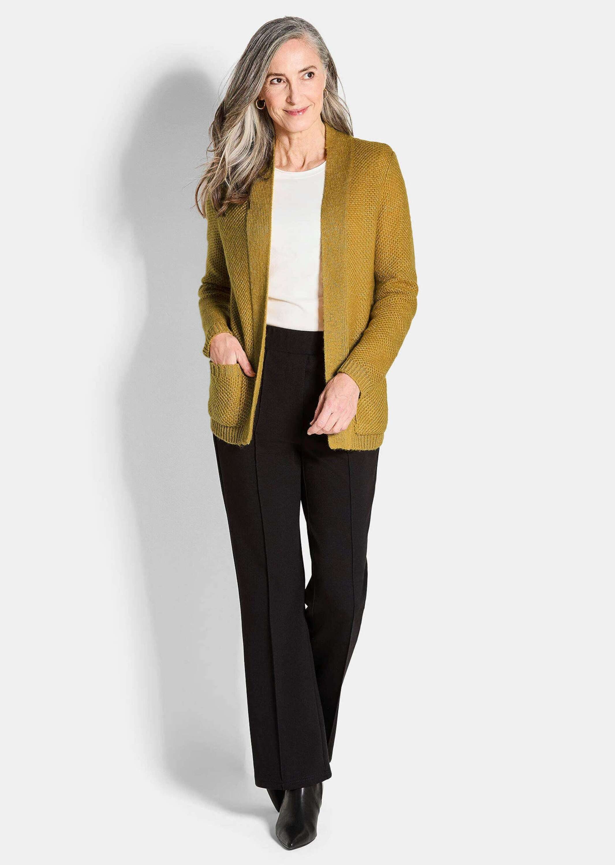 GOLDNER Strickjacke Offener Cardigan mit Taschen, Glanz Flauschige Piqué-Op günstig online kaufen