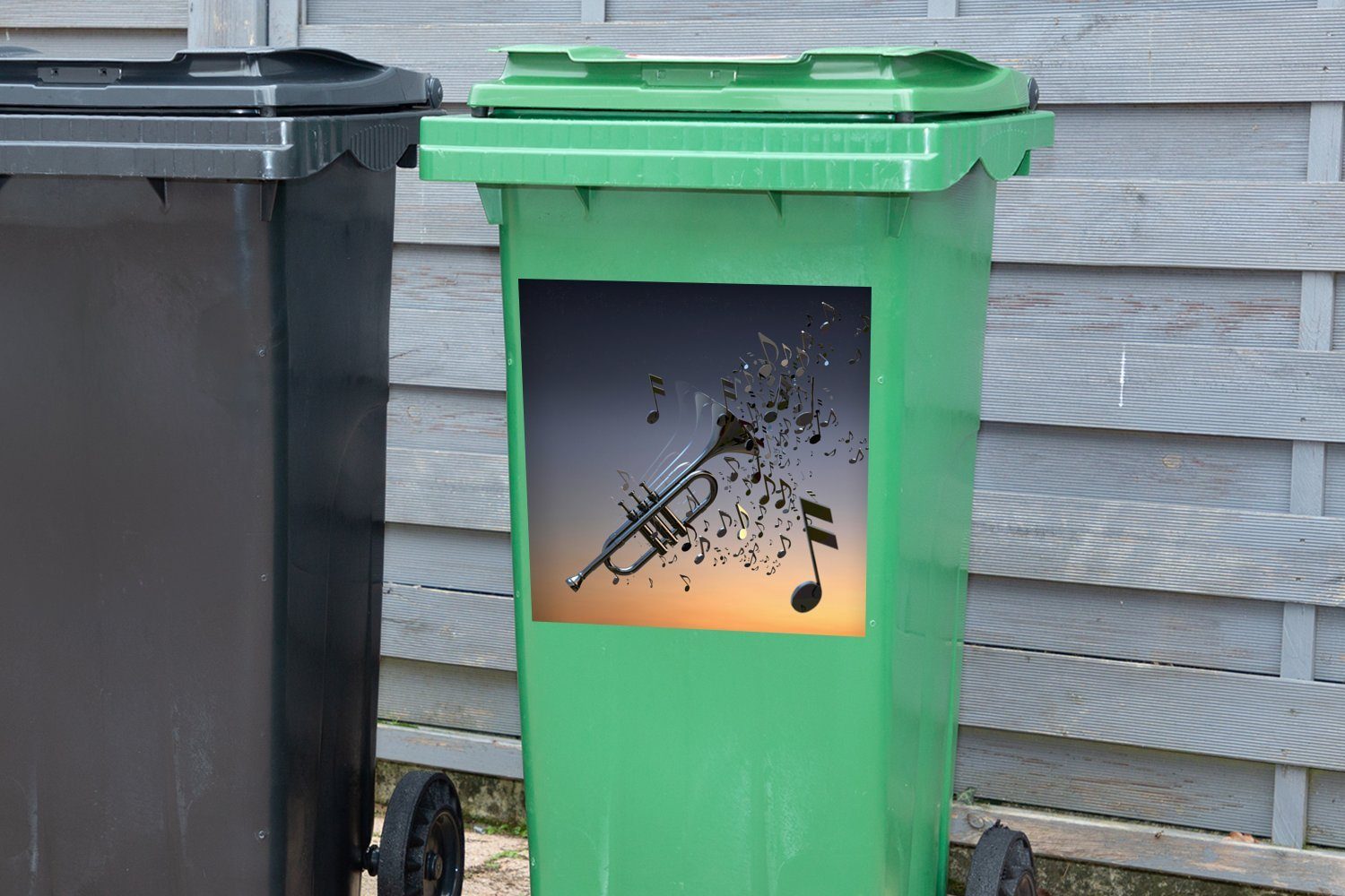 Trompete Wandsticker (1 Musiknoten Eine Mülleimer-aufkleber, Abfalbehälter Container, mit MuchoWow Mülltonne, St), Sticker,