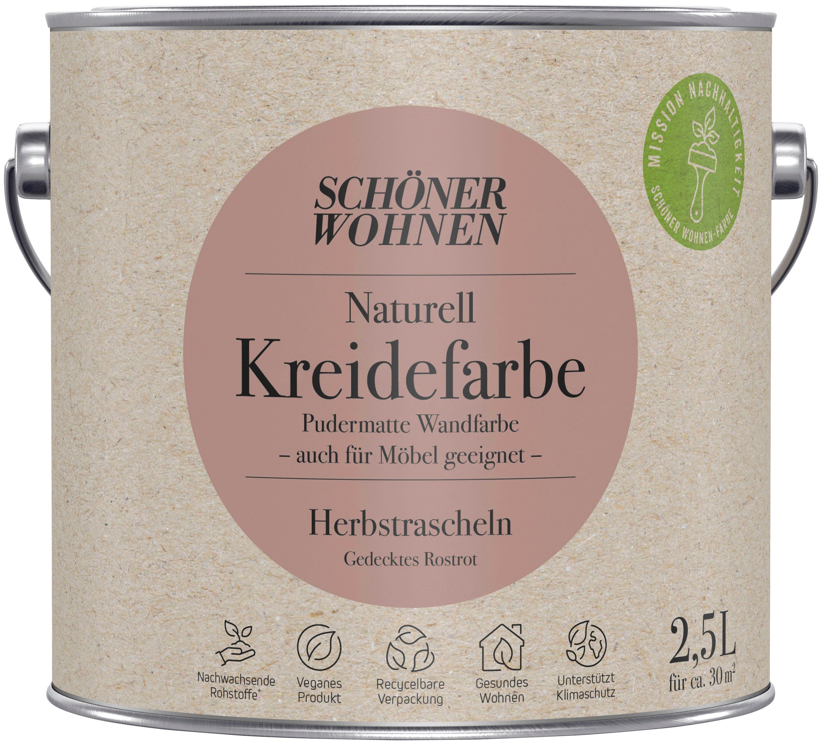 SCHÖNER WOHNEN FARBE Wand- und Deckenfarbe Naturell Kreidefarbe, 2,5 Liter, pudermatt, auch für Möbel geeignet, German Brand Award 2023