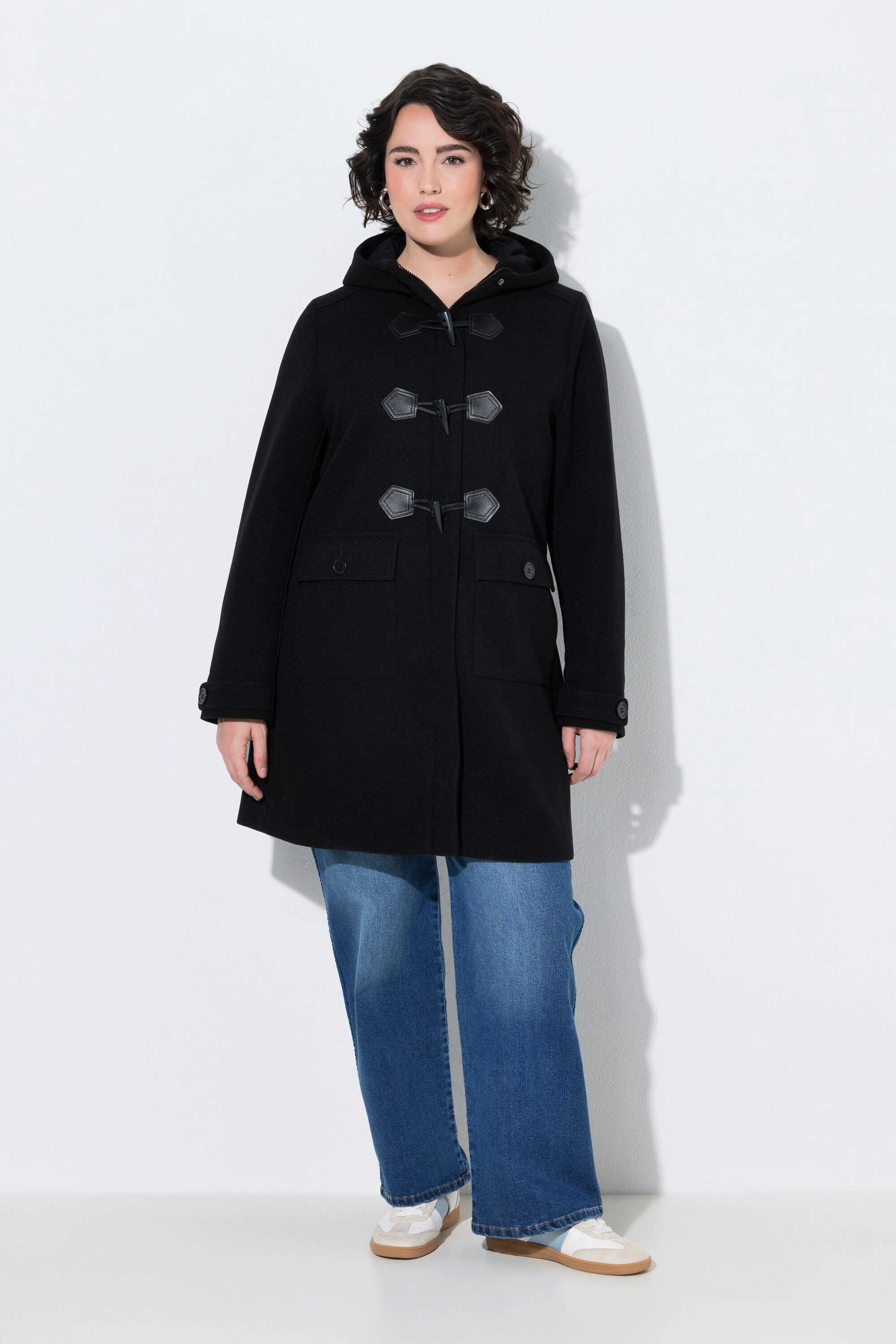 Ulla Popken Dufflecoat Dufflecoat A-Linie Wolloptik Knebelknöpfe Kapuze