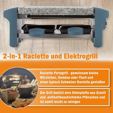 LIVOO Raclette LIVOO Raclette 2 Personen Granitplatte Raclettegrill DOC156BS blau, 2 Raclettepfännchen, 350,00 W, Natursteinplatte, 2 Raclettepfännchen, Antihaftbeschichtung