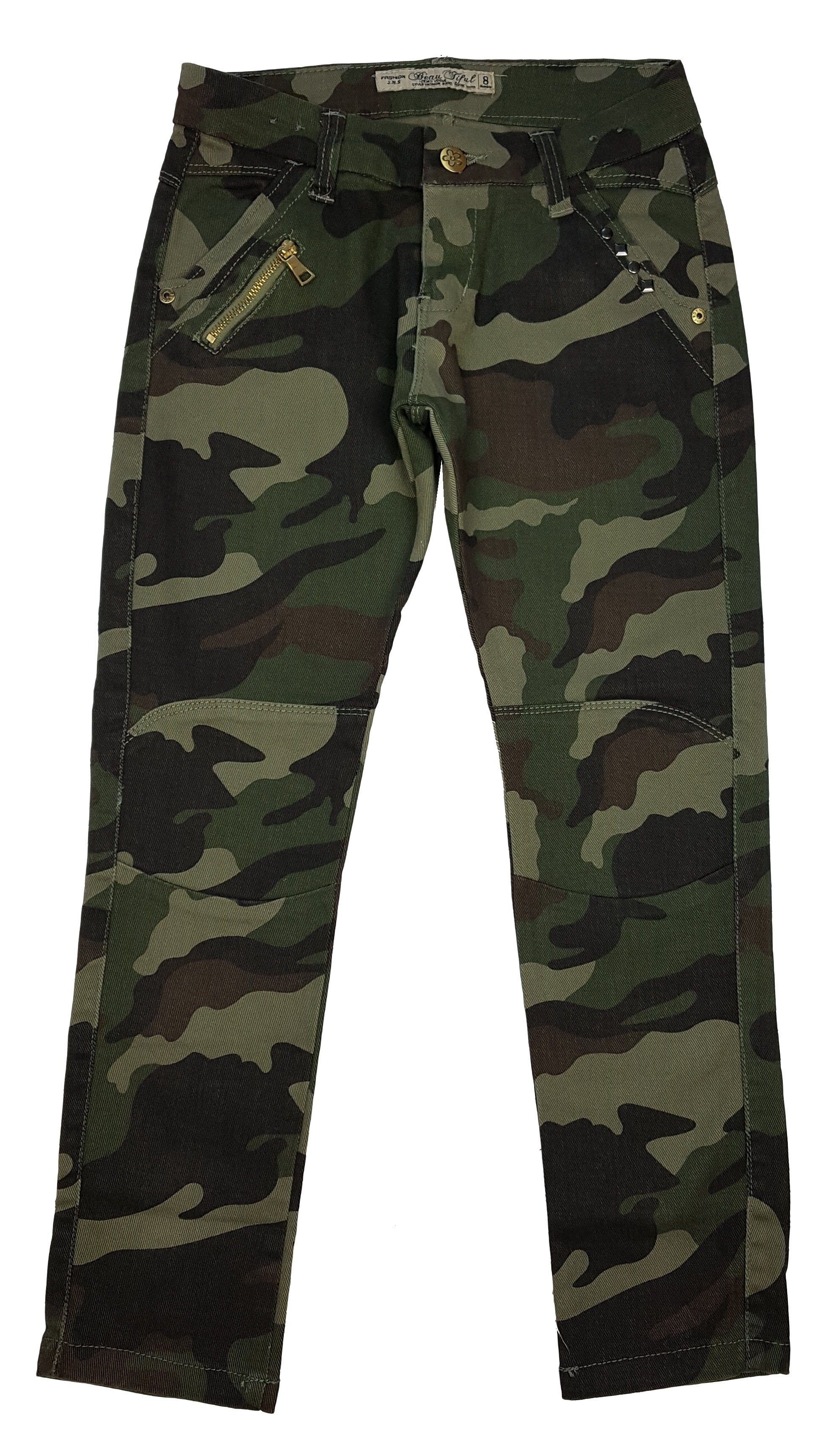 Girls Fashion 5-Pocket-Jeans Mädchen Army Tarnhose, Camouflage Muster M8153 camouflage grün